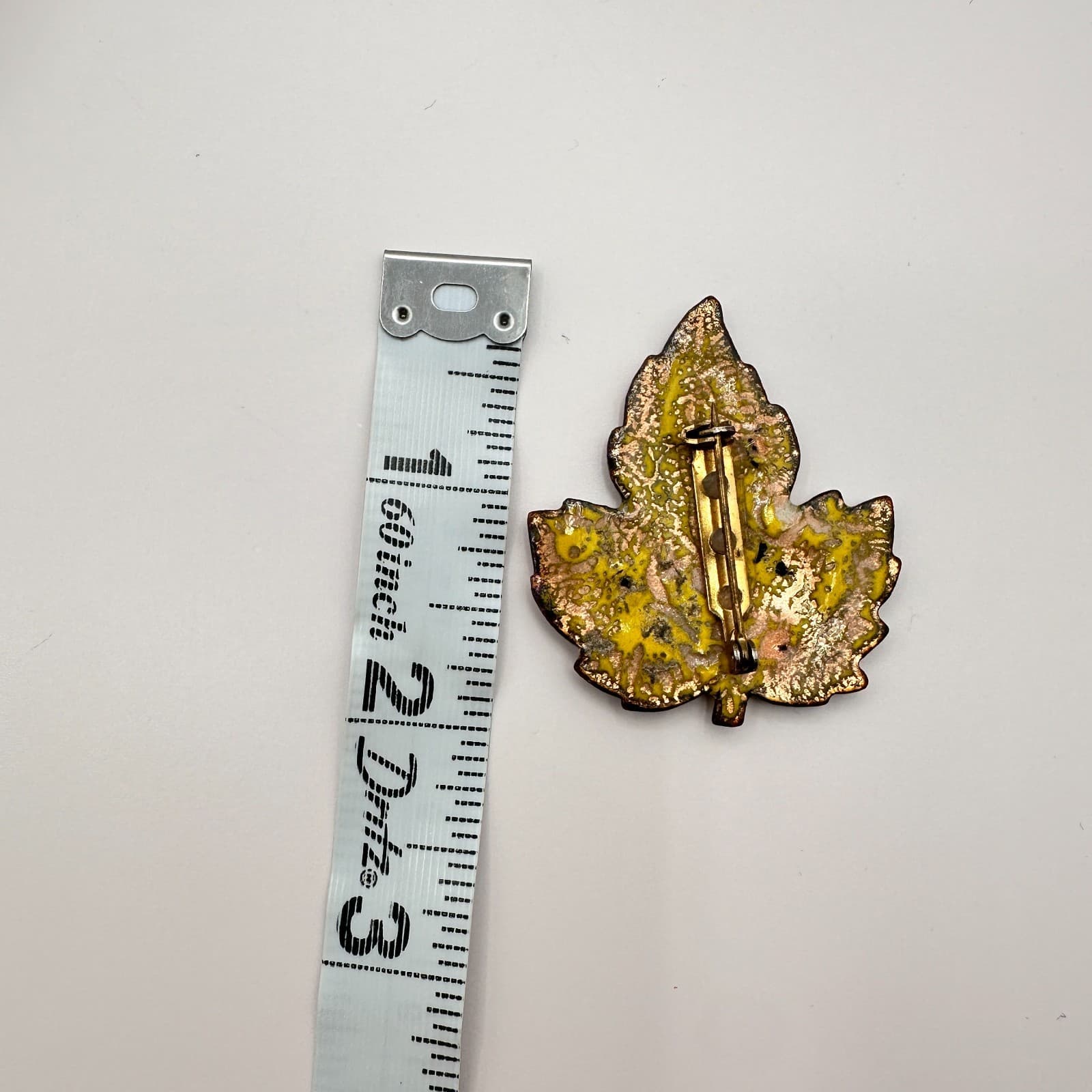 Vintage 90s Enamel Copper Tone Leaf Brooch Pin Statement Women's Classic Jewelry - Thumbnail 8