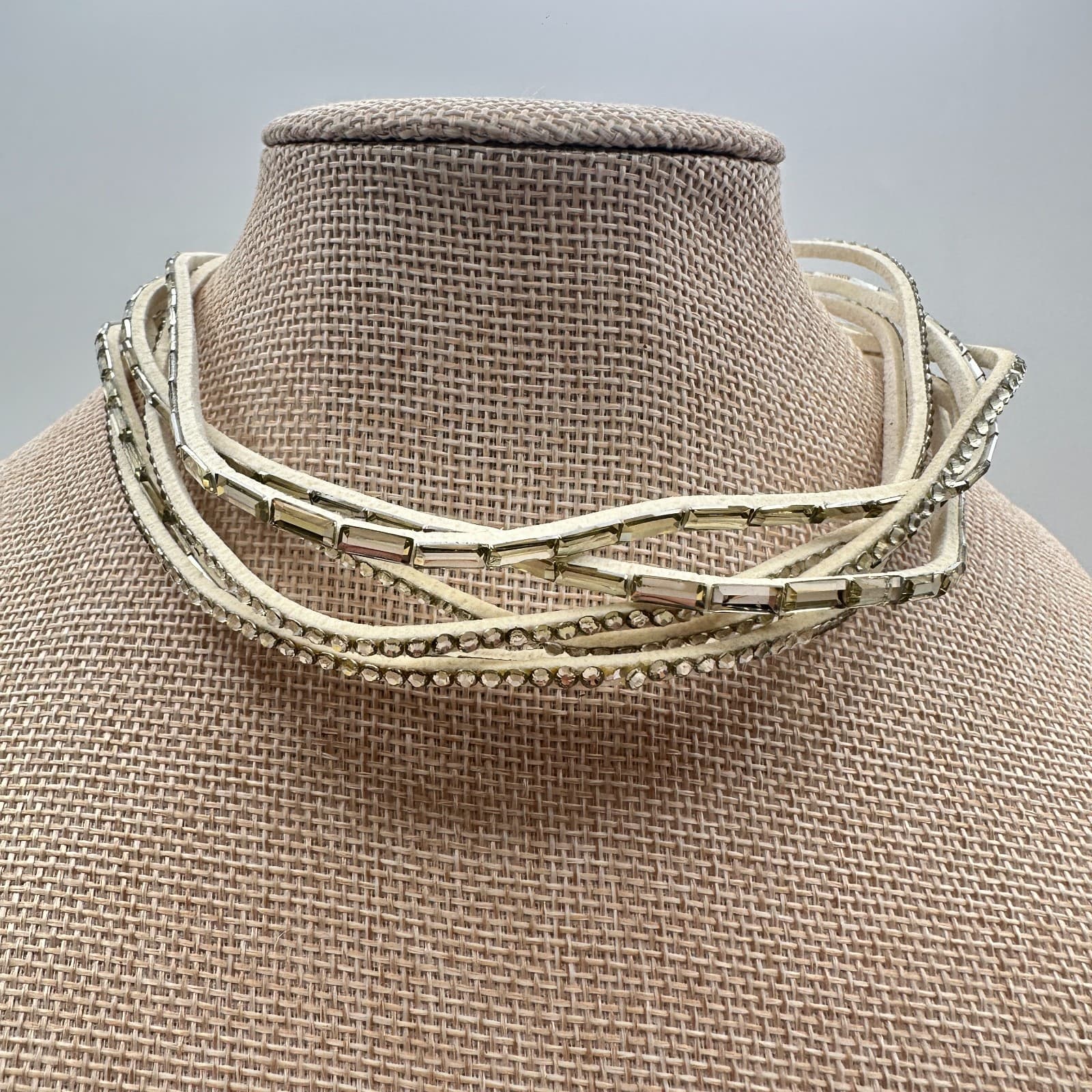 Vintage Y2K Multi-Strand Clear Glass Choker Wrap Necklace Womens Classic Jewelry - Thumbnail 6