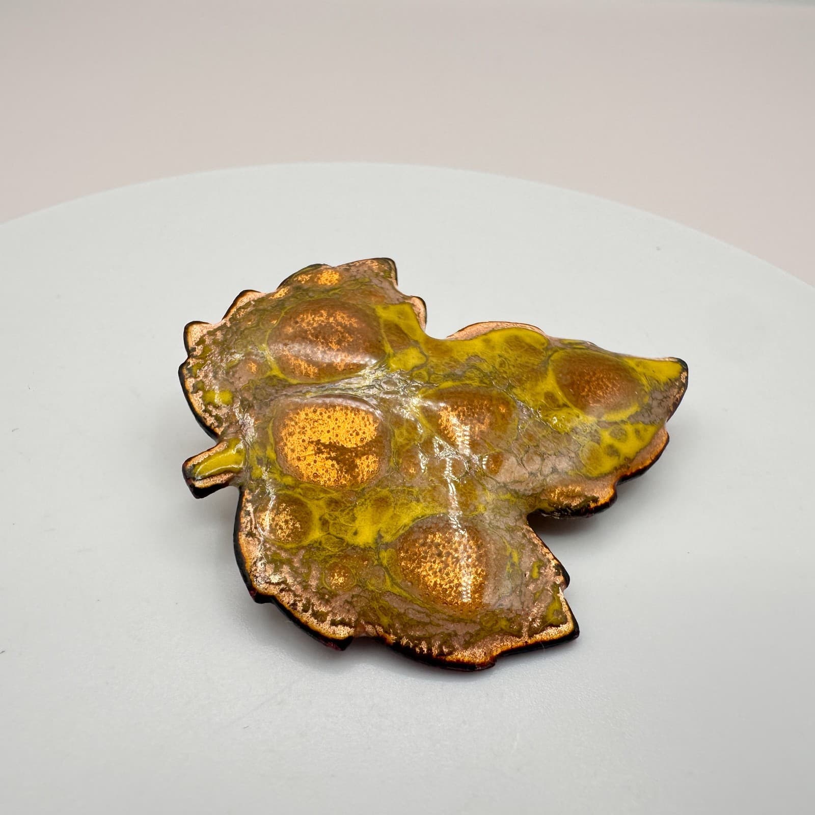 Vintage 90s Enamel Copper Tone Leaf Brooch Pin Statement Women's Classic Jewelry - Thumbnail 7