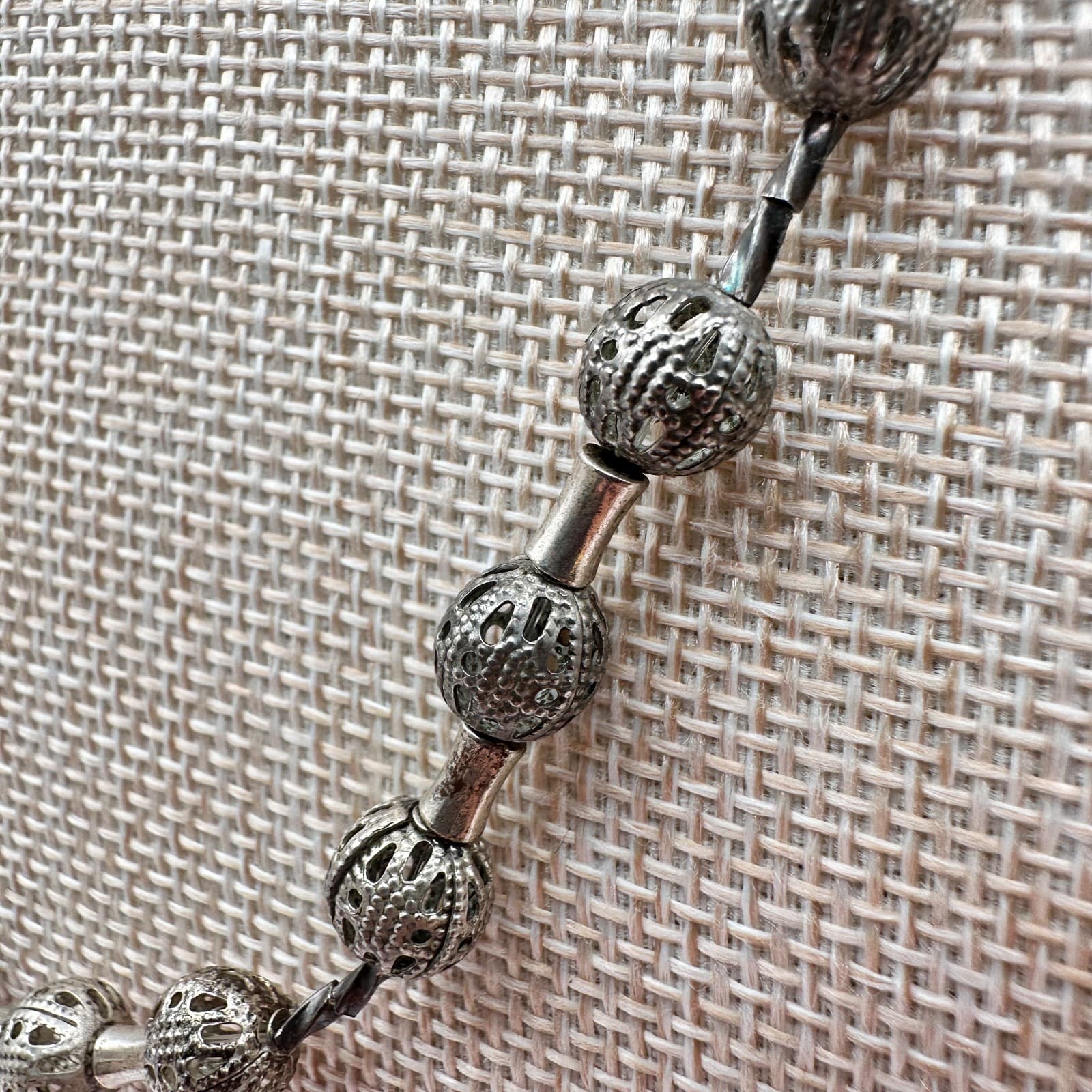 Vintage 90s Silver Tone Filigree Bead Necklace Boho Ethnic Statement Jewelry - Thumbnail 6