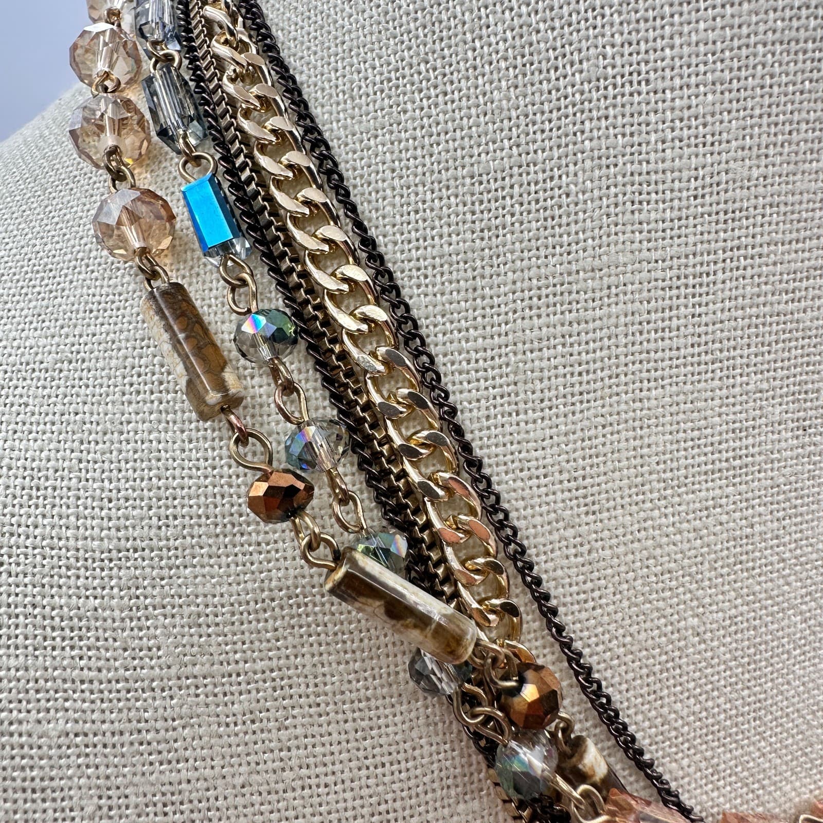 Vintage 80s Sweet Escape Multi Strand Beaded Necklace Mixed Gold Chain Jewelry - Thumbnail 2