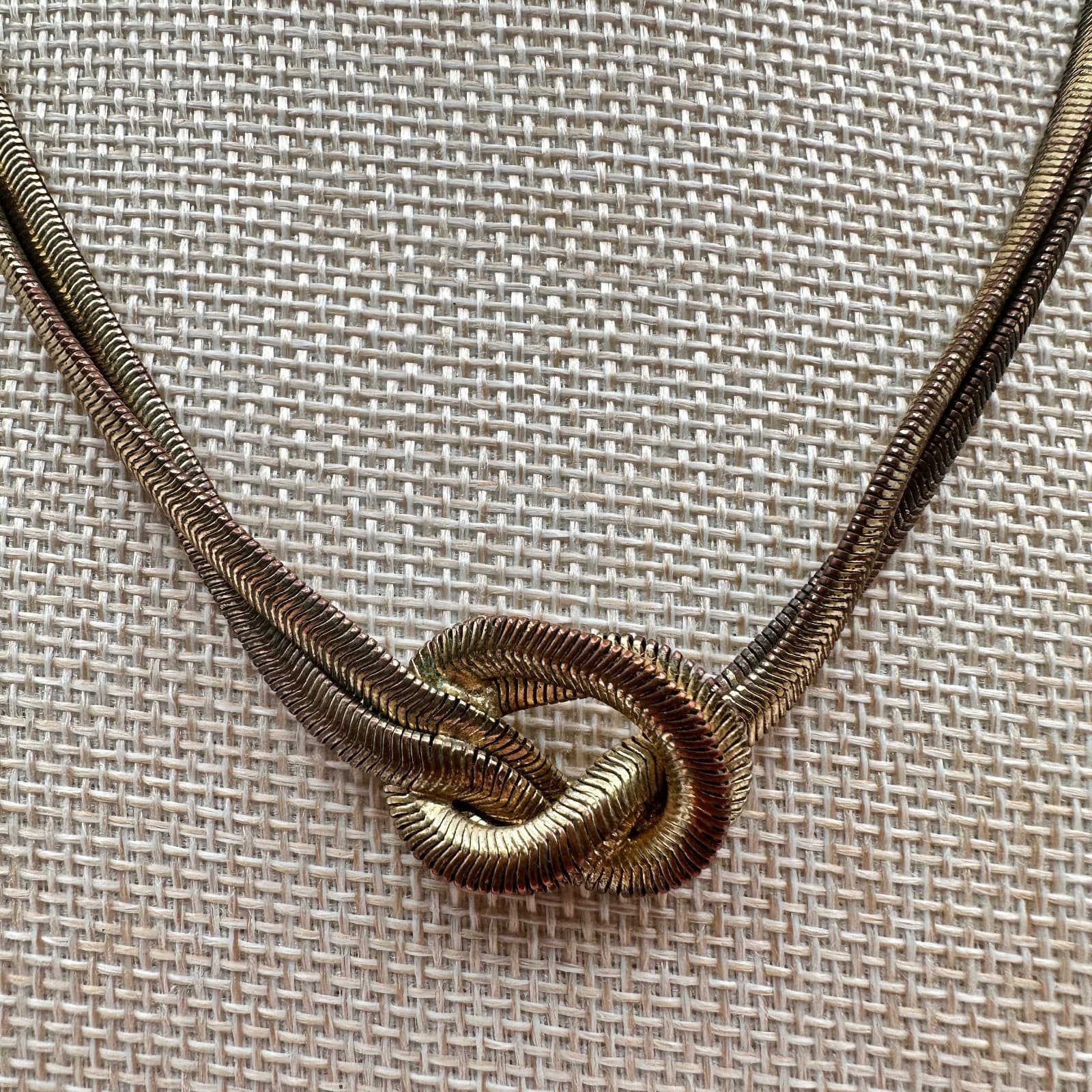 Vintage 90s Gold Tone Double Strand Snake Chain Love Knot Necklace Jewelry - Thumbnail 2