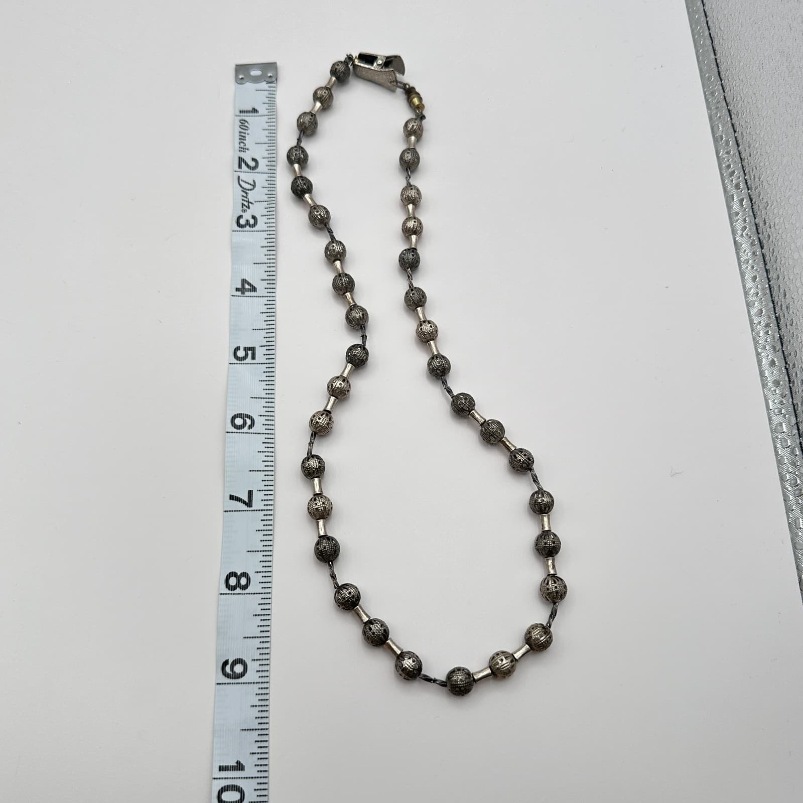 Vintage 90s Silver Tone Filigree Bead Necklace Boho Ethnic Statement Jewelry - Thumbnail 9
