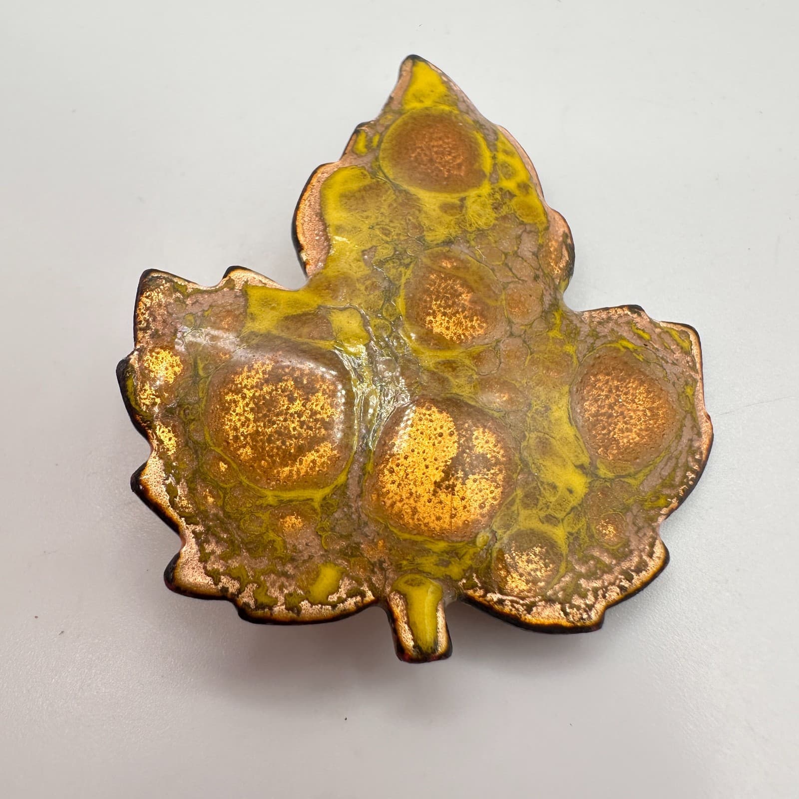 Vintage 90s Enamel Copper Tone Leaf Brooch Pin Statement Women's Classic Jewelry - Thumbnail 3