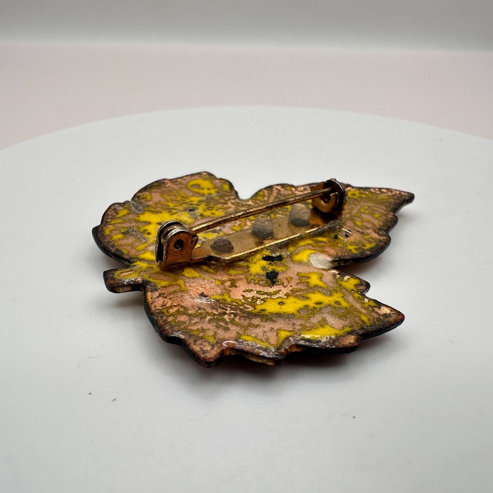 Vintage 90s Enamel Copper Tone Leaf Brooch Pin Statement Women's Classic Jewelry - Thumbnail 4