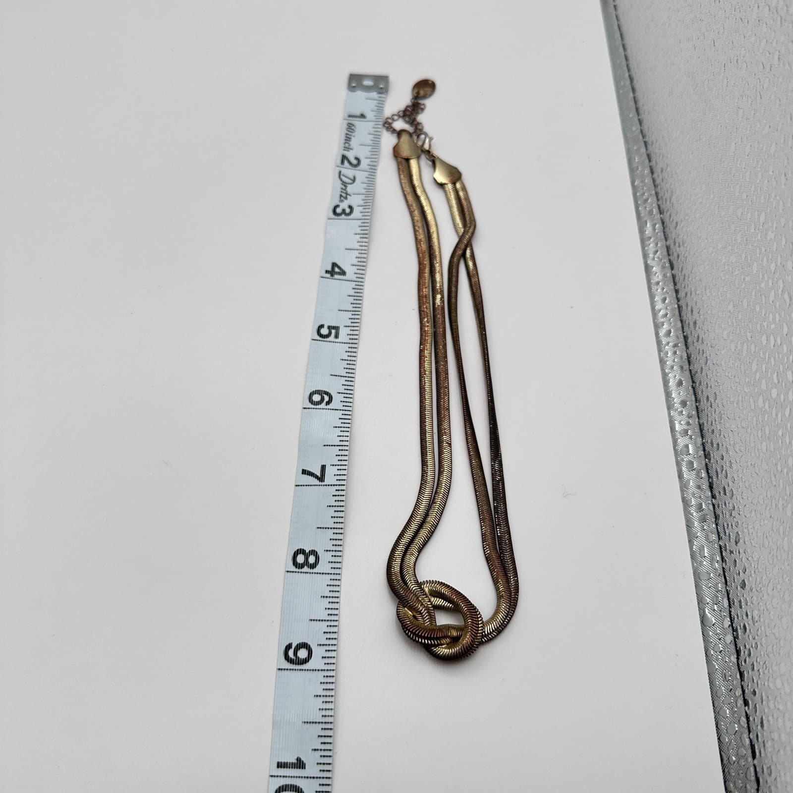 Vintage 90s Gold Tone Double Strand Snake Chain Love Knot Necklace Jewelry - Thumbnail 6