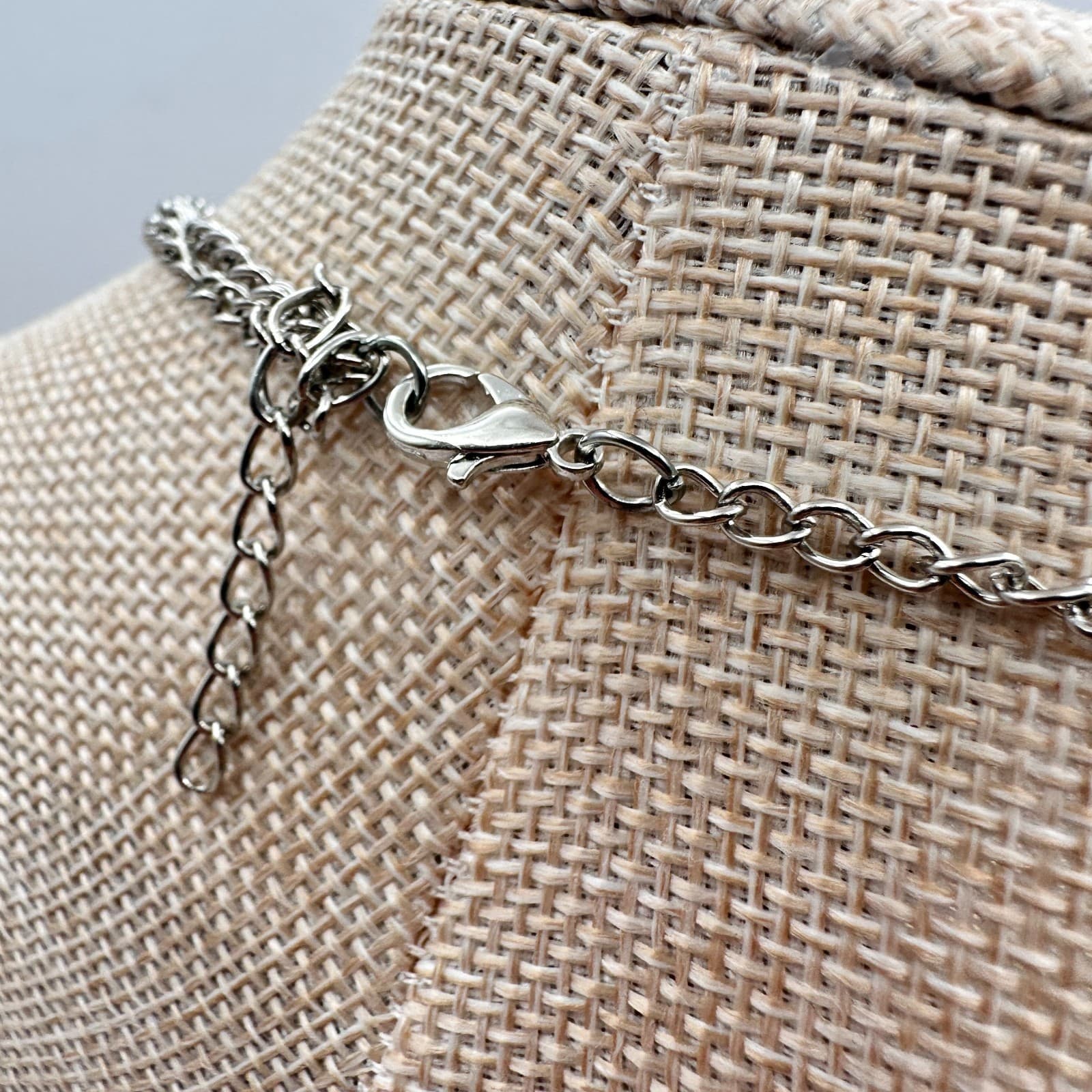 Vintage 90s Silver Stranded Draped Chain Necklace Rhinestone Teardrop Jewelry - Thumbnail 10