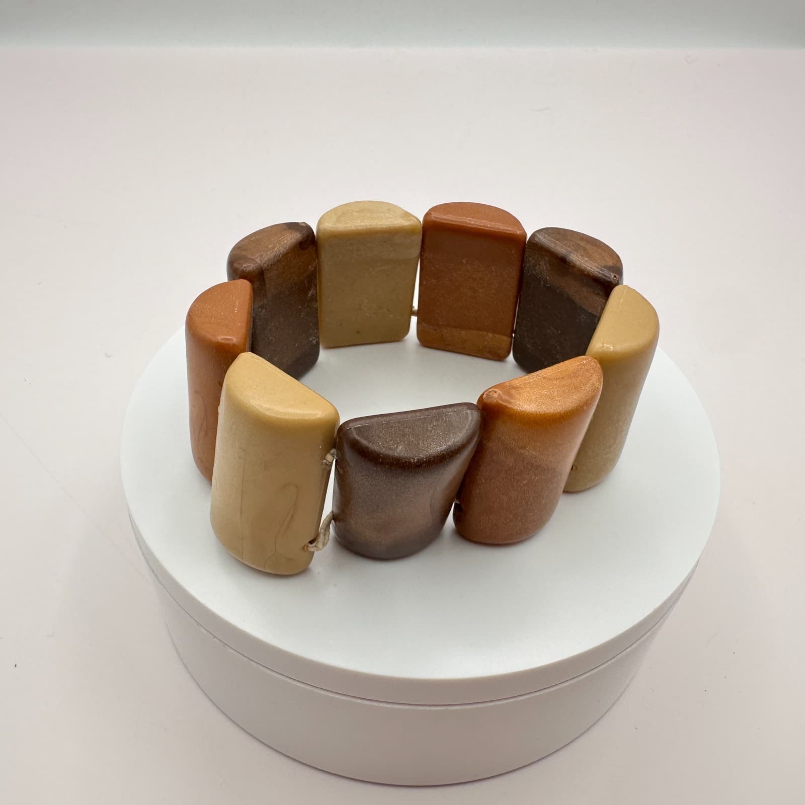Vintage 90s Stretch Bracelet Earth Tone Stones Chunky Classic Fashion Jewelry - Thumbnail 2