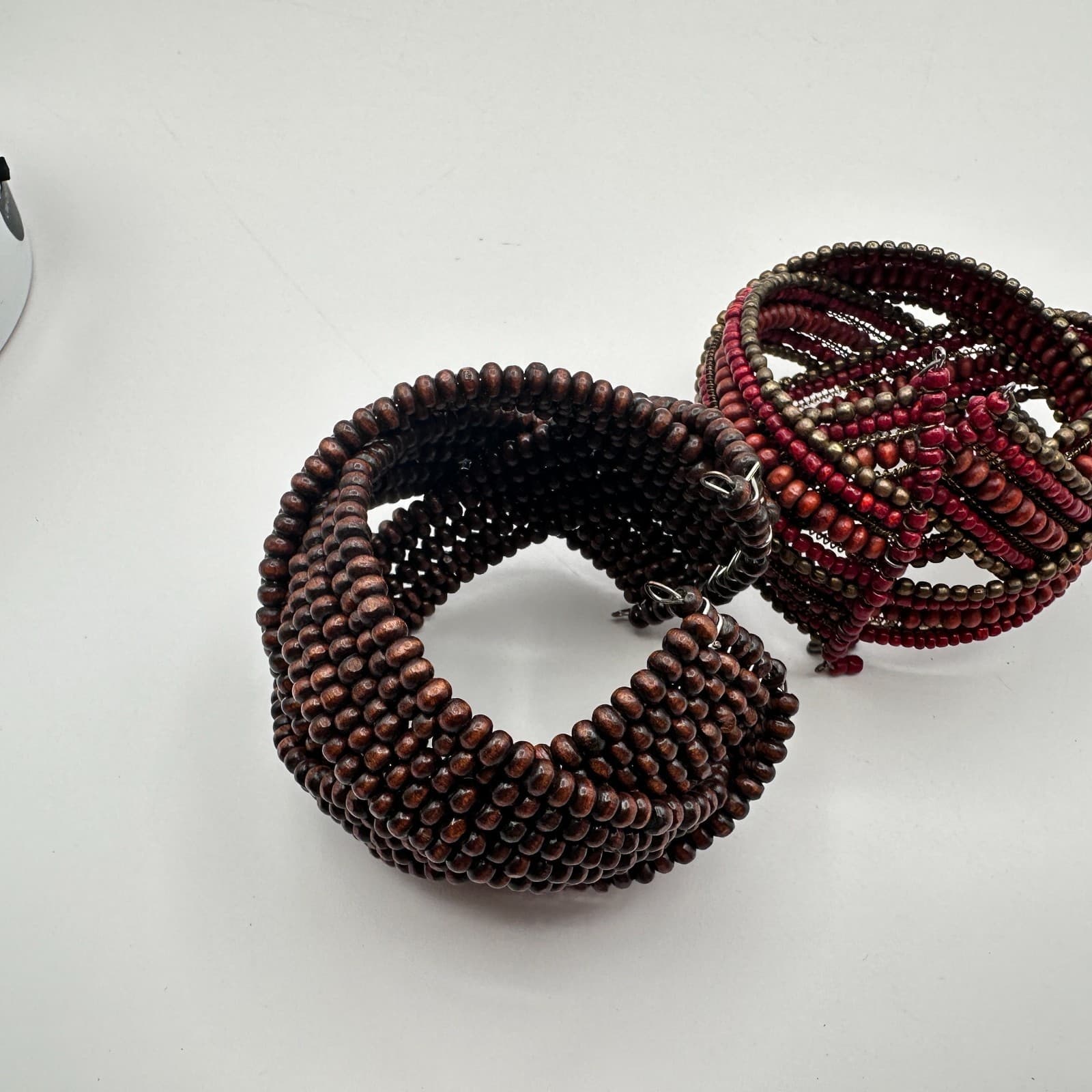 Vintage 90s Boho Seed Beaded Memory Wire Cuff Bracelet Set Statement Jewelry - Thumbnail 4