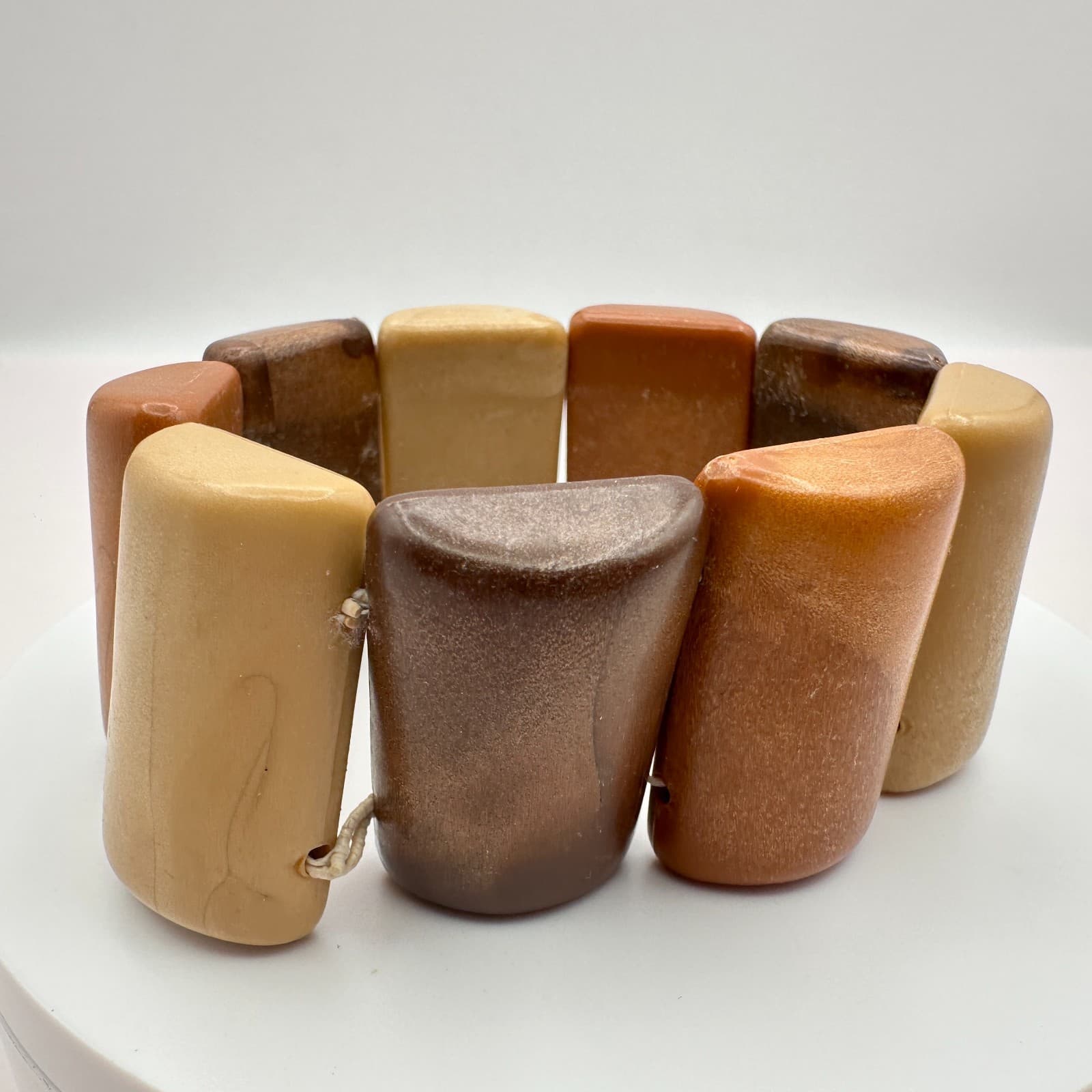 Vintage 90s Stretch Bracelet Earth Tone Stones Chunky Classic Fashion Jewelry - Thumbnail 4