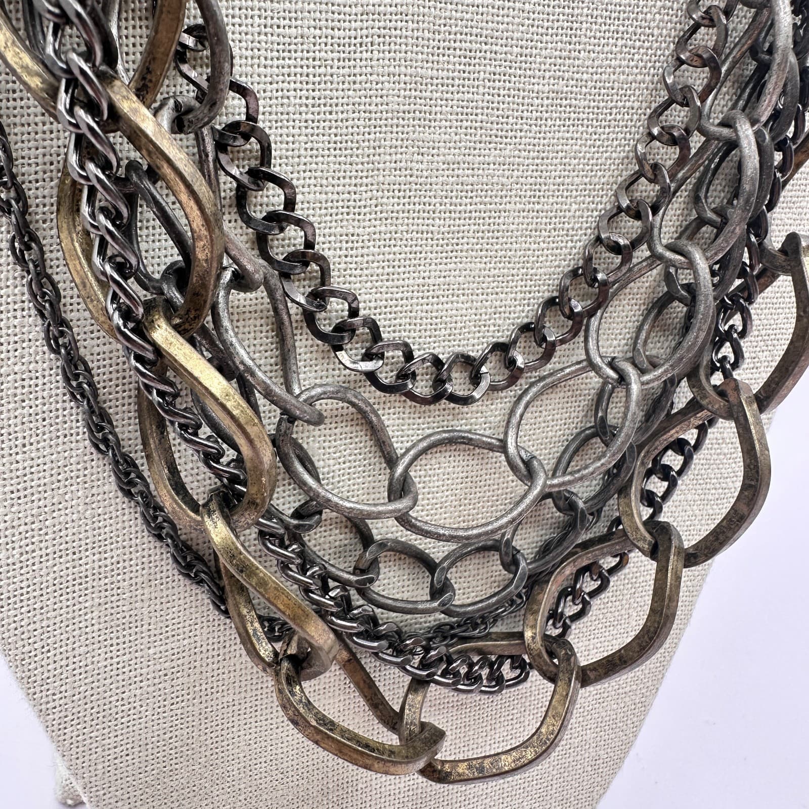 Vintage 90s Boho Multi Strand Chain Statement Necklace Women's Classic Jewelry - Thumbnail 5