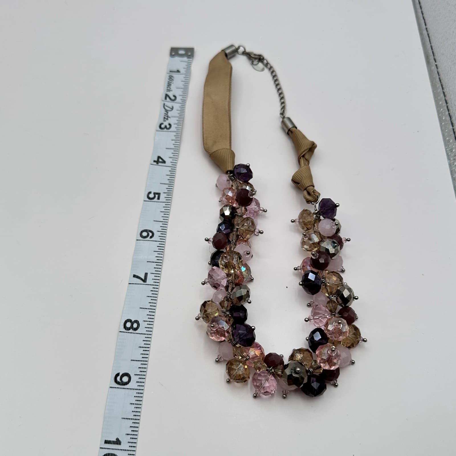 Vintage 90s Ali Khan New York Ribbon Strap Cluster Beaded Necklace Jewelry - Thumbnail 9