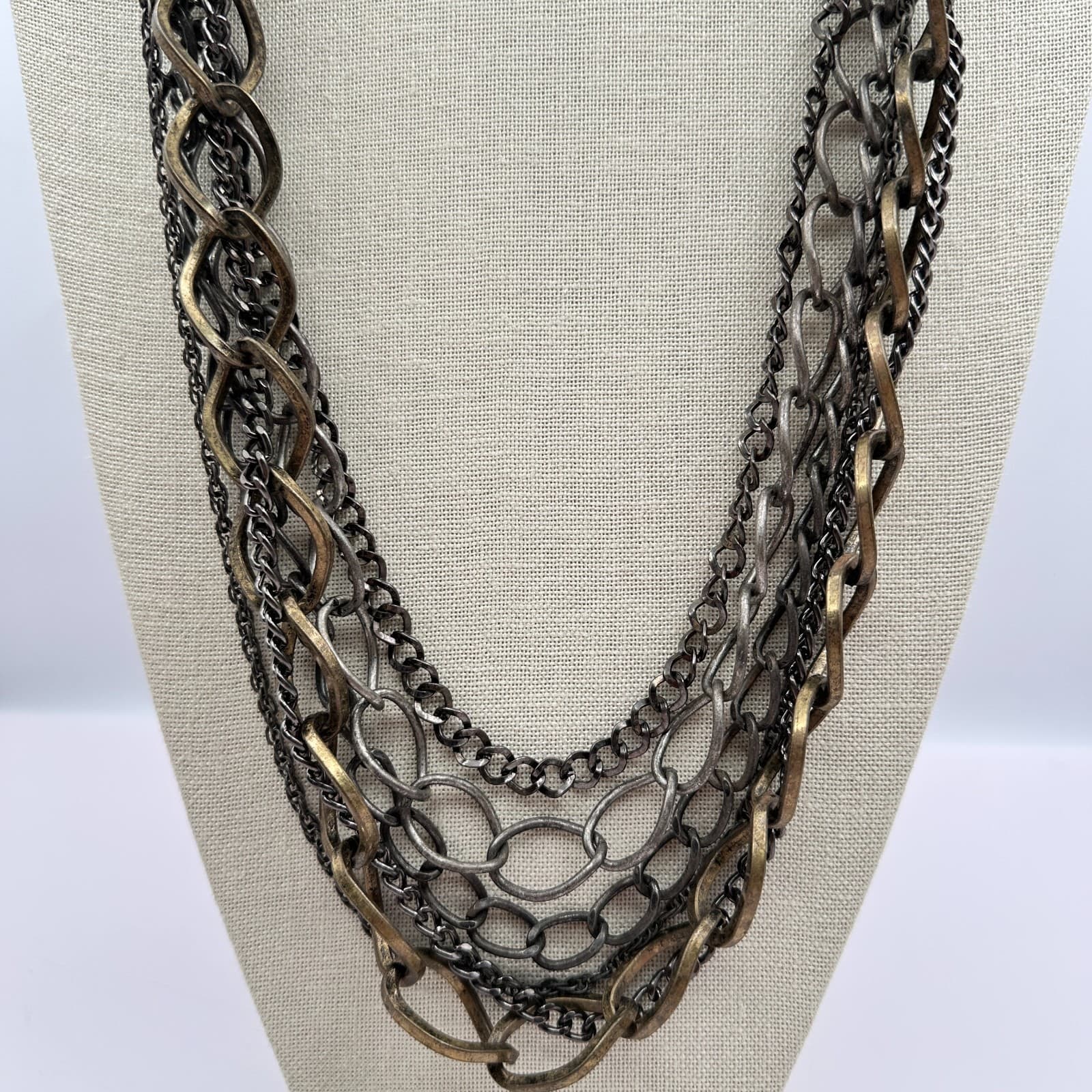 Vintage 90s Boho Multi Strand Chain Statement Necklace Women's Classic Jewelry - Thumbnail 6