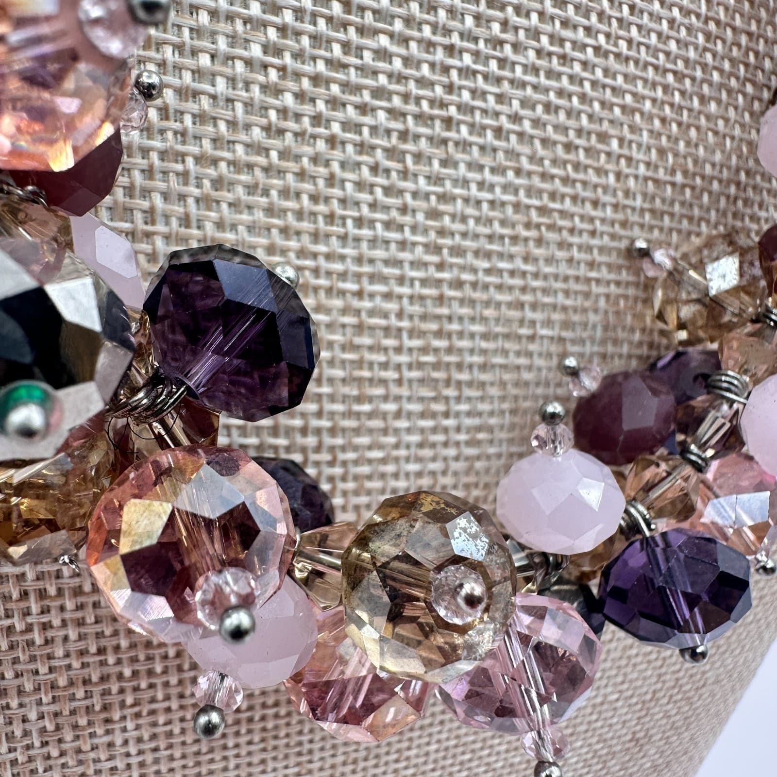 Vintage 90s Ali Khan New York Ribbon Strap Cluster Beaded Necklace Jewelry - Thumbnail 5