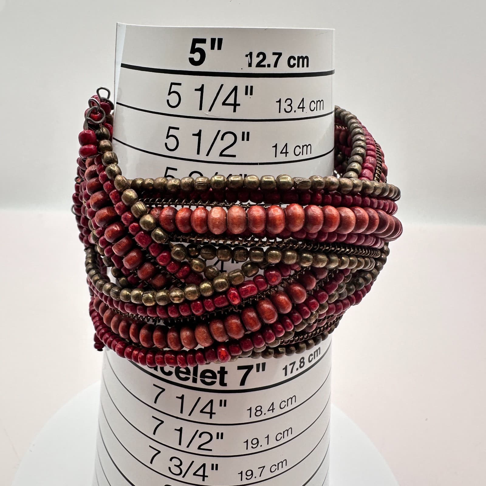 Vintage 90s Boho Seed Beaded Memory Wire Cuff Bracelet Set Statement Jewelry - Thumbnail 9