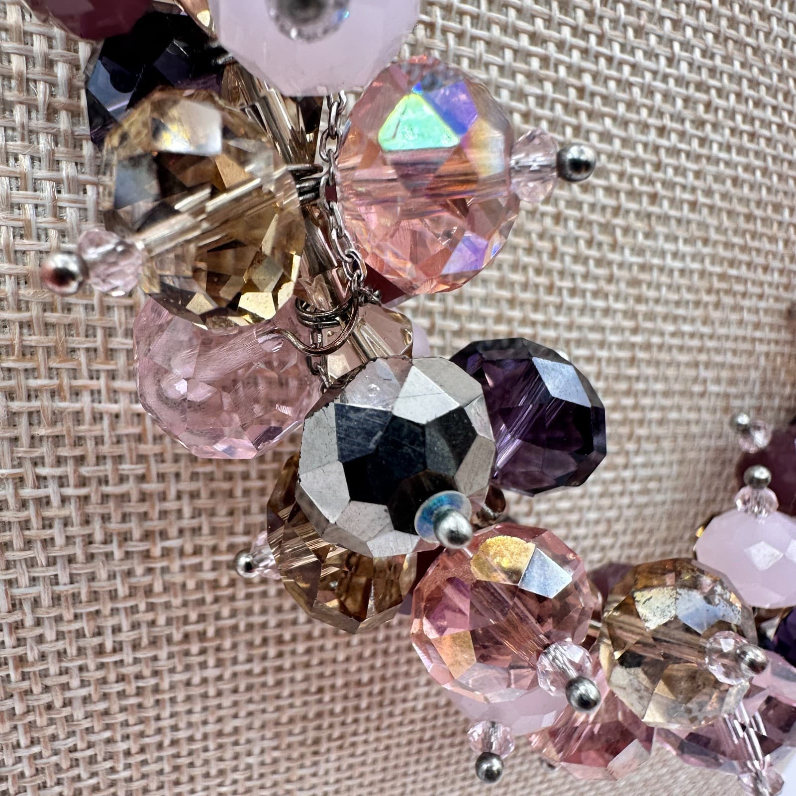 Vintage 90s Ali Khan New York Ribbon Strap Cluster Beaded Necklace Jewelry - Thumbnail 4