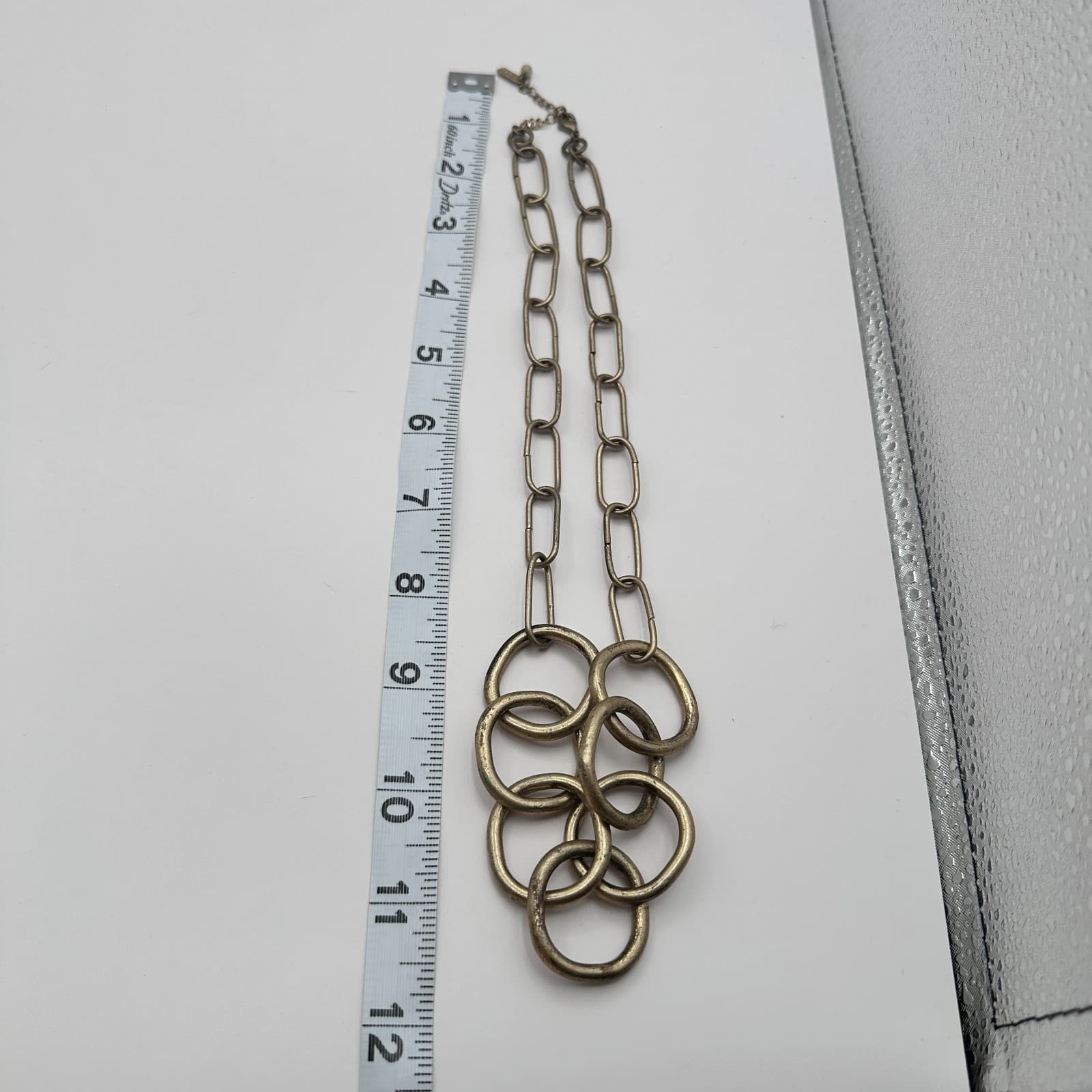 Vintage 90s Chunky Gold Tone Statement Necklace Textured Hoop Links Modernist - Thumbnail 7