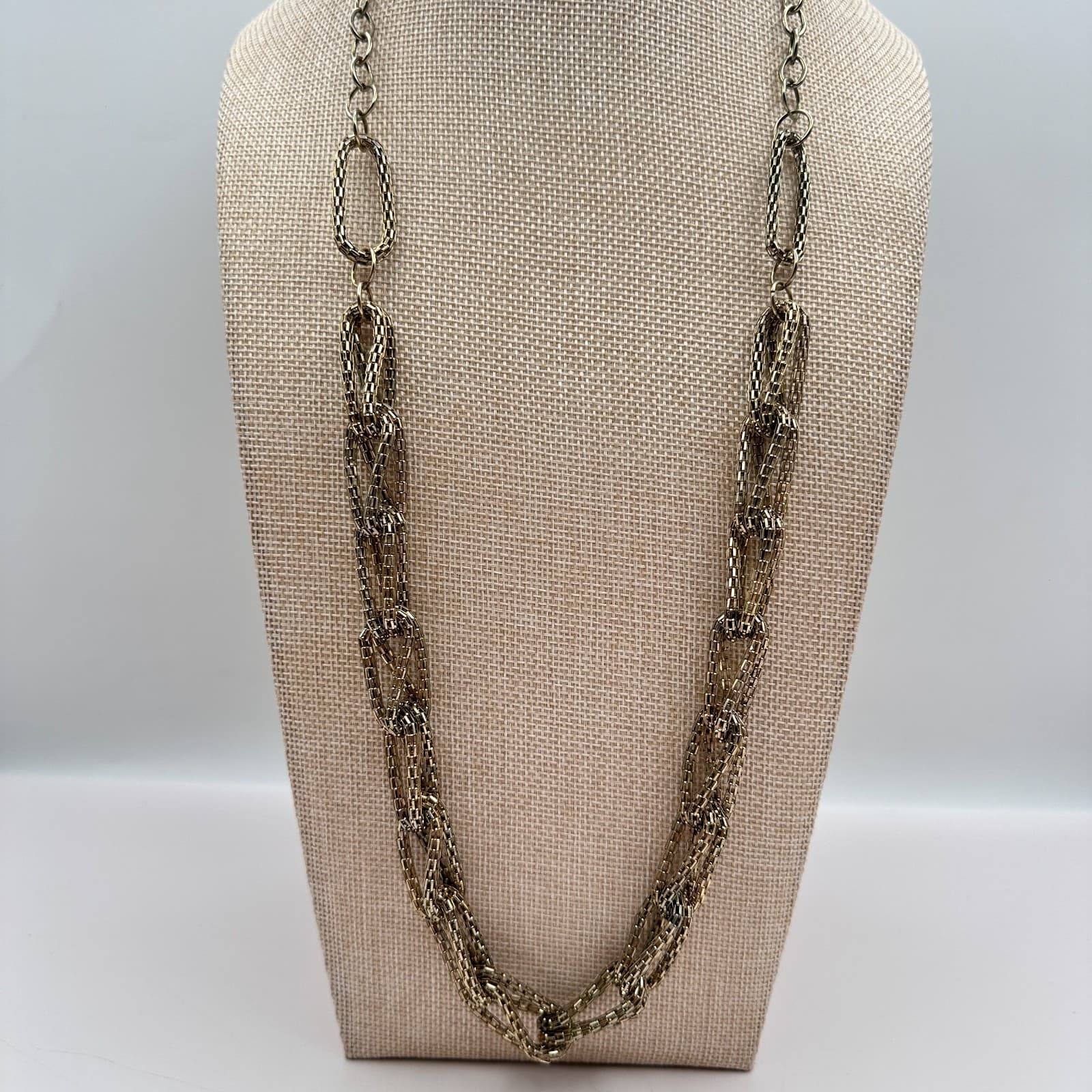 Vintage 90s Gold Tone Multi Strand Mesh Link Chunky Statement Necklace Jewelry - Thumbnail 2