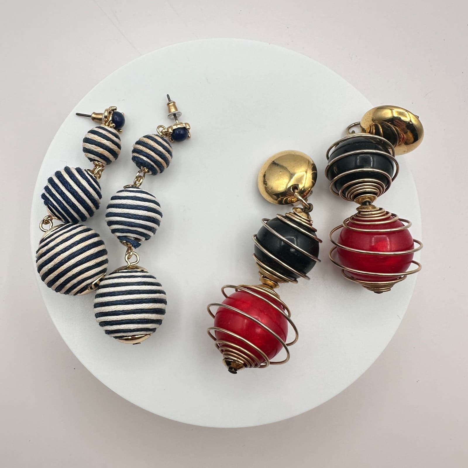 Vintage Y2K Rope Wrap & Gold Tone Wrap Drop/Dangle Earrings Set 2 Pair Jewelry - Thumbnail 2