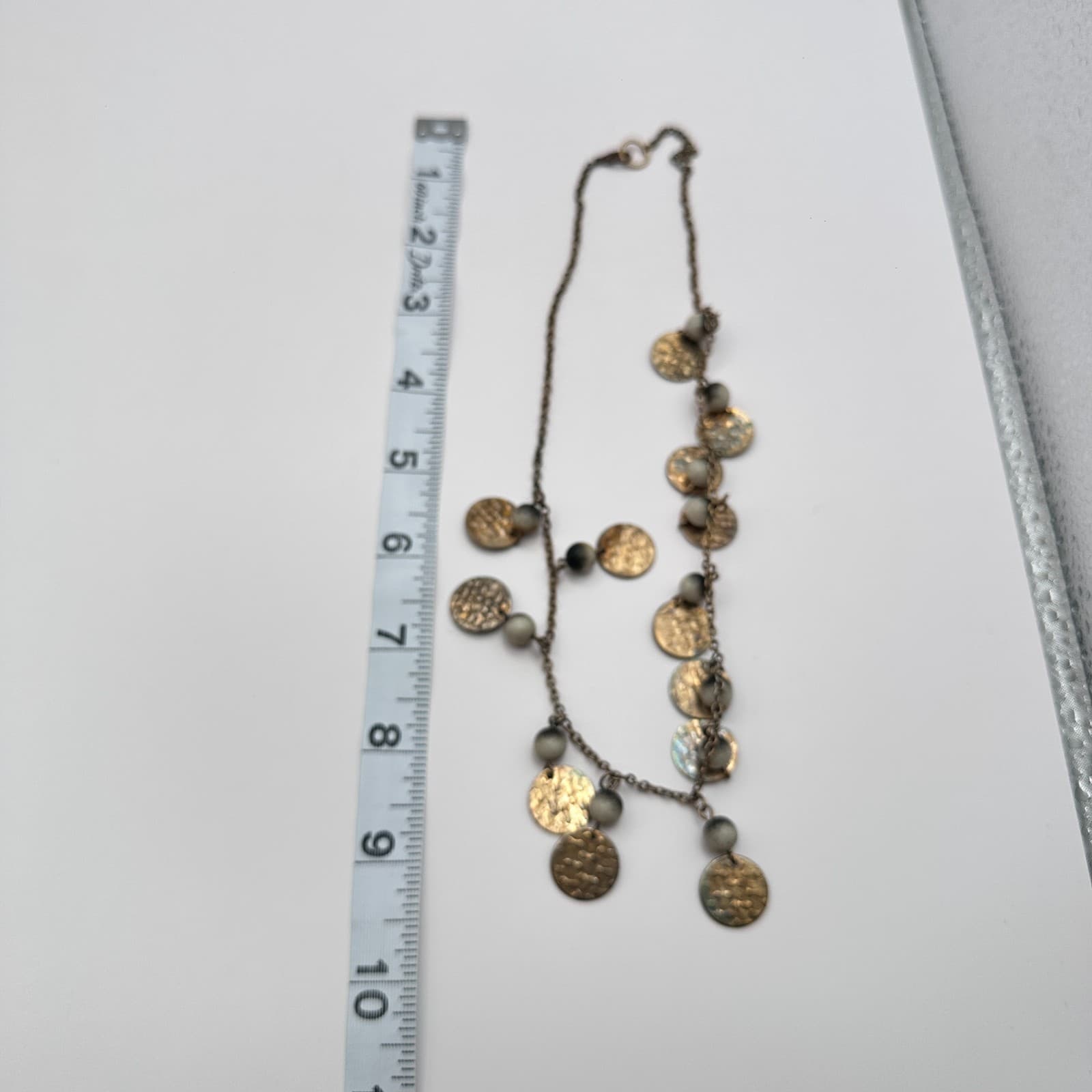 Vintage 90s Beaded Hammered Bronze Tone Coin Necklace Statement Women's Jewelry - Thumbnail 9