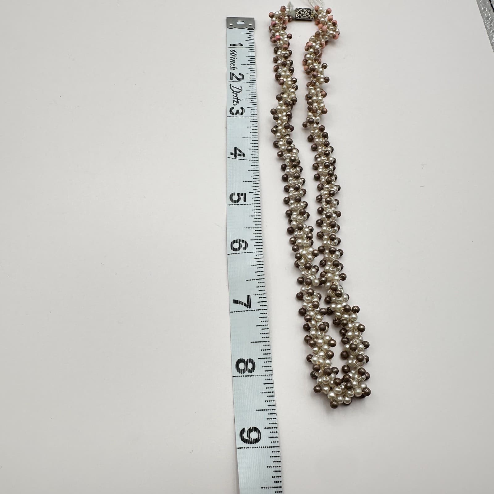 Vintage 90s Twisted Faux Pearl Bead Necklace Boho Statement Fashion Jewelry - Thumbnail 7