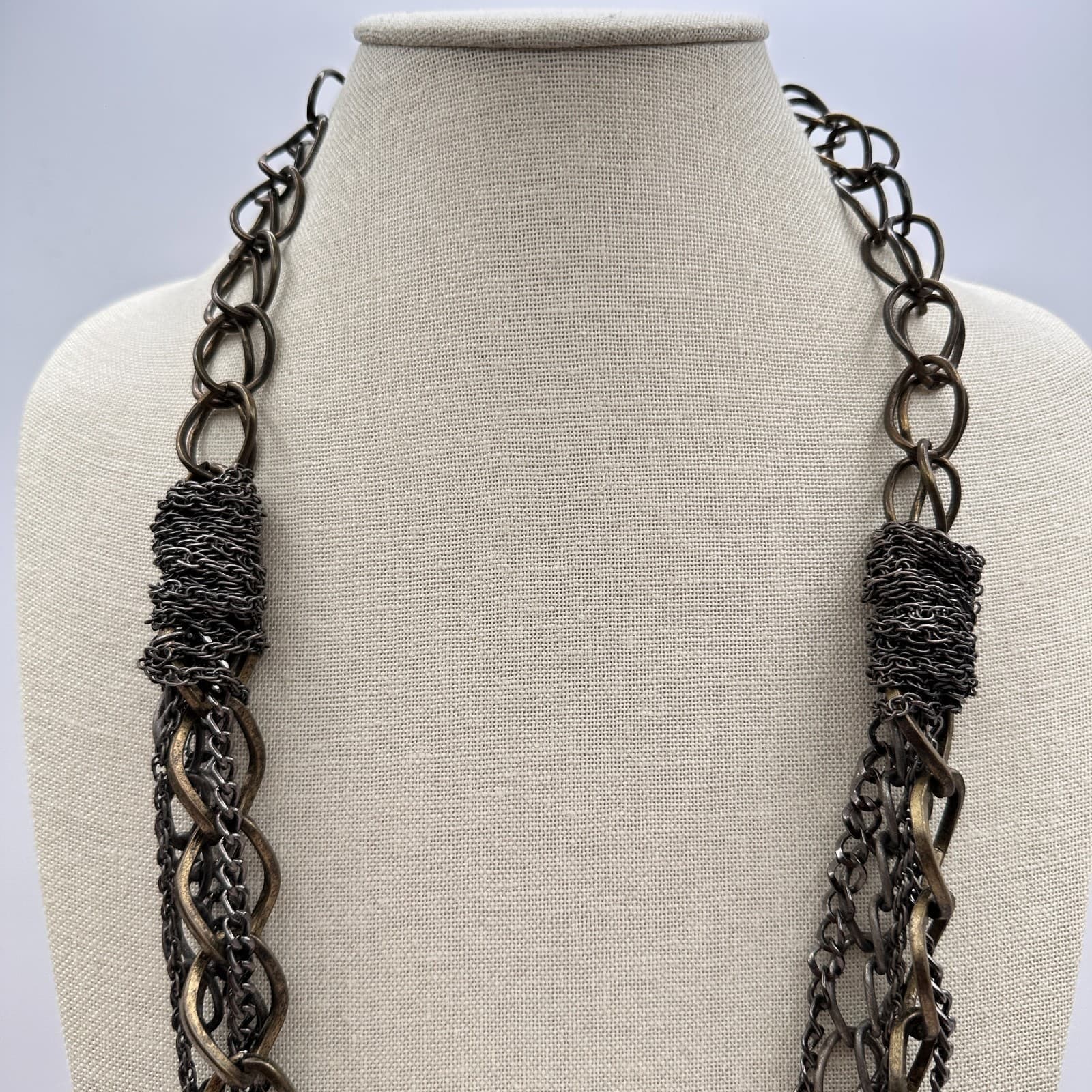 Vintage 90s Boho Multi Strand Chain Statement Necklace Women's Classic Jewelry - Thumbnail 2