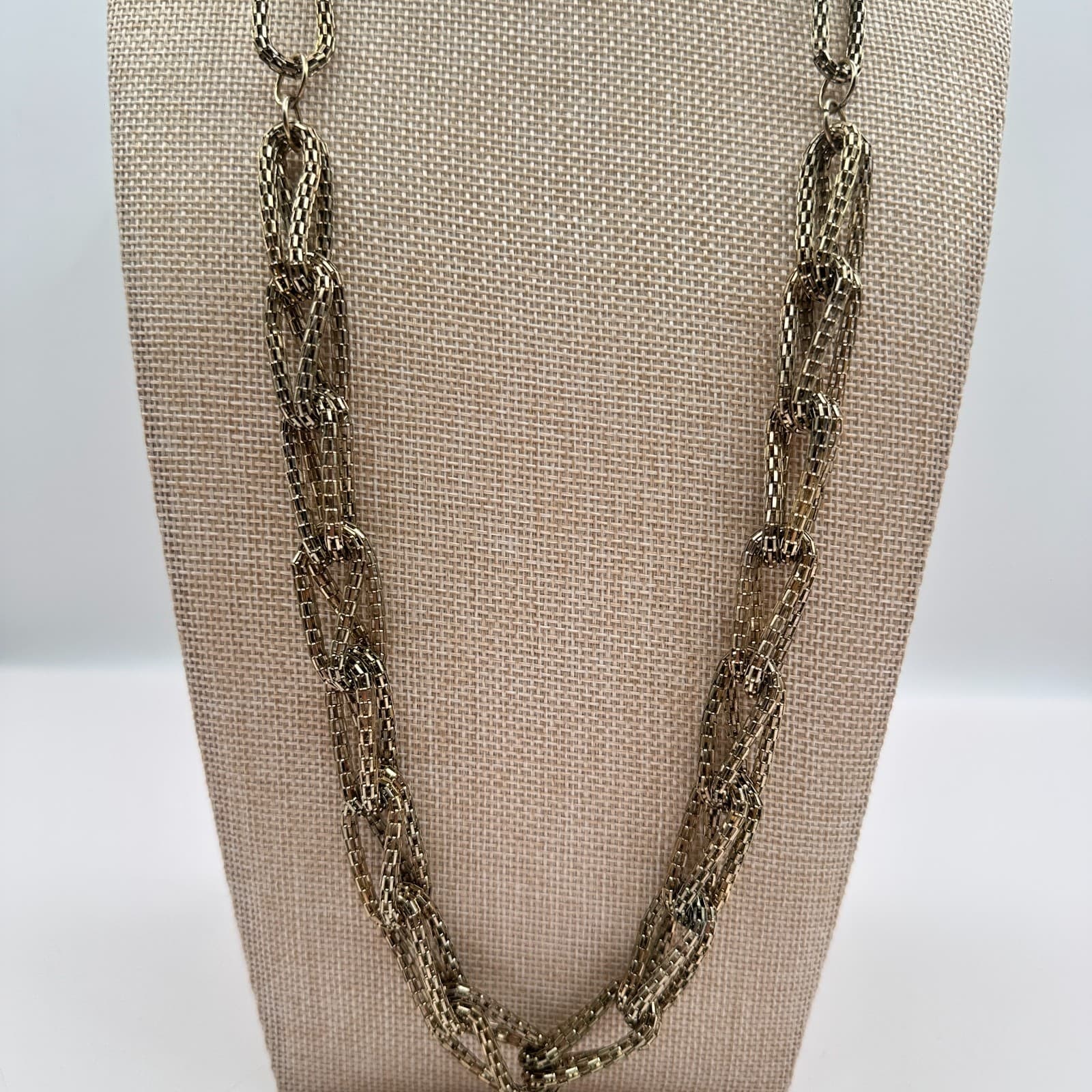 Vintage 90s Gold Tone Multi Strand Mesh Link Chunky Statement Necklace Jewelry - Thumbnail 6