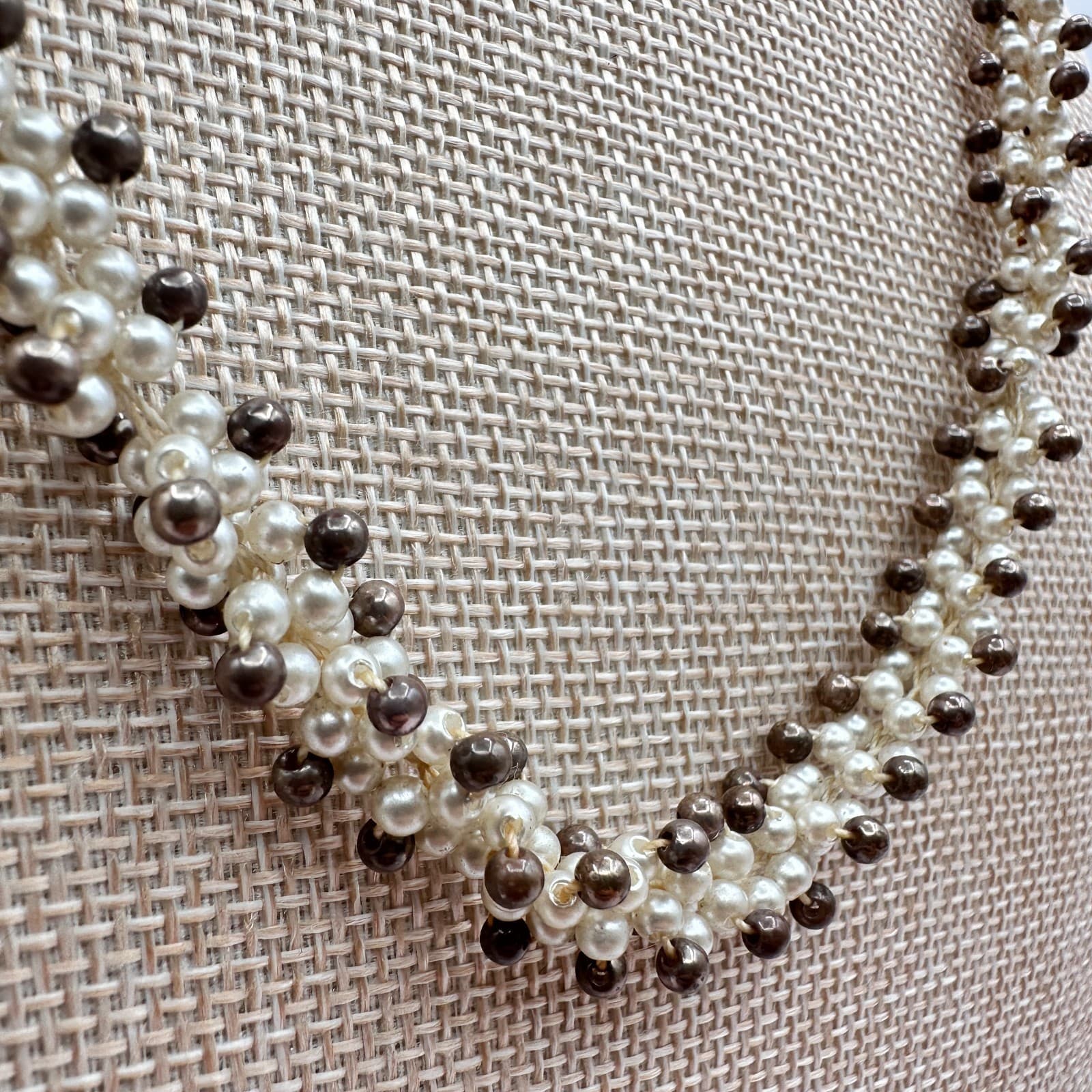 Vintage 90s Twisted Faux Pearl Bead Necklace Boho Statement Fashion Jewelry - Thumbnail 3