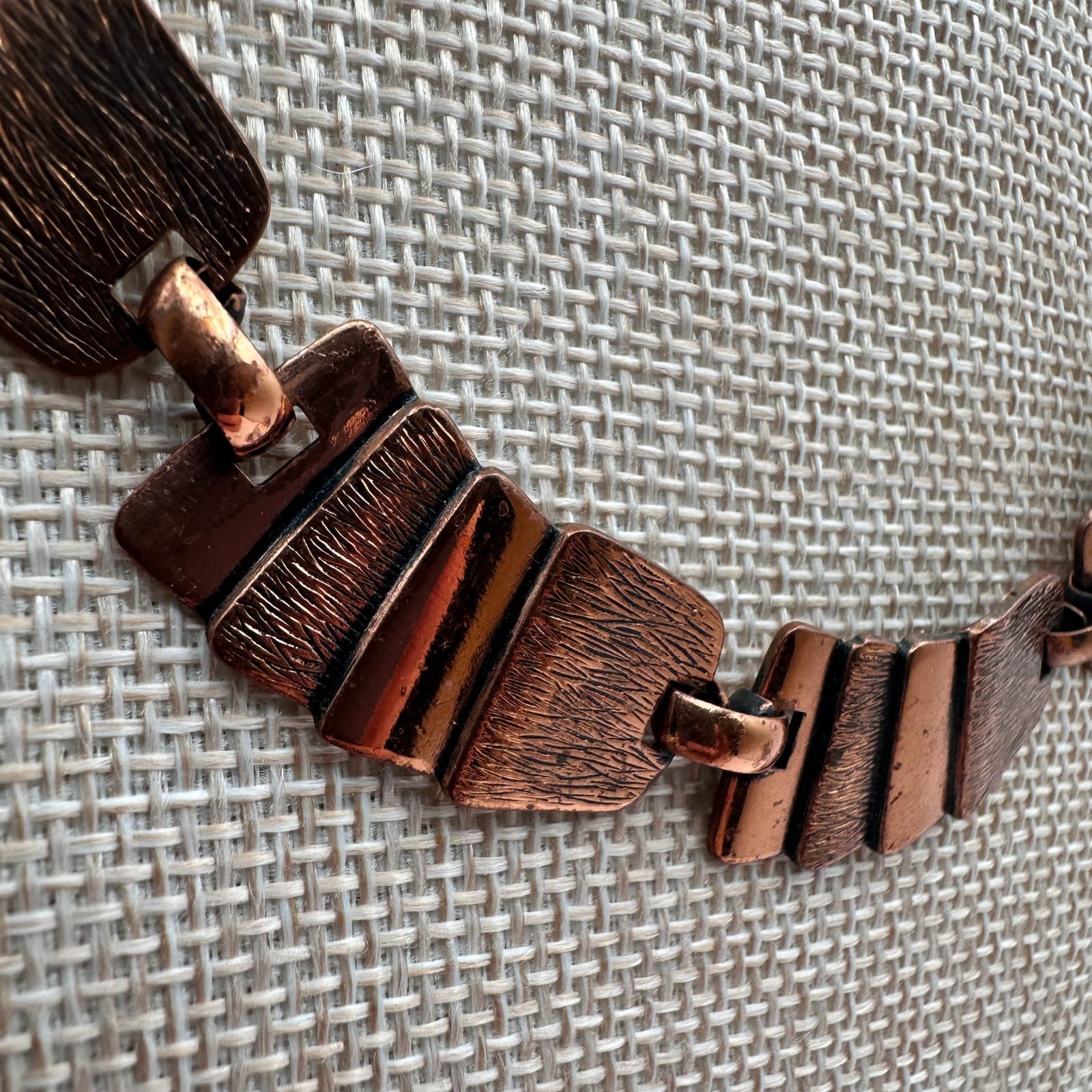 Vintage 90s Copper Tone Textured Panel Collar Necklace Boho Women's Jewelry - Thumbnail 6