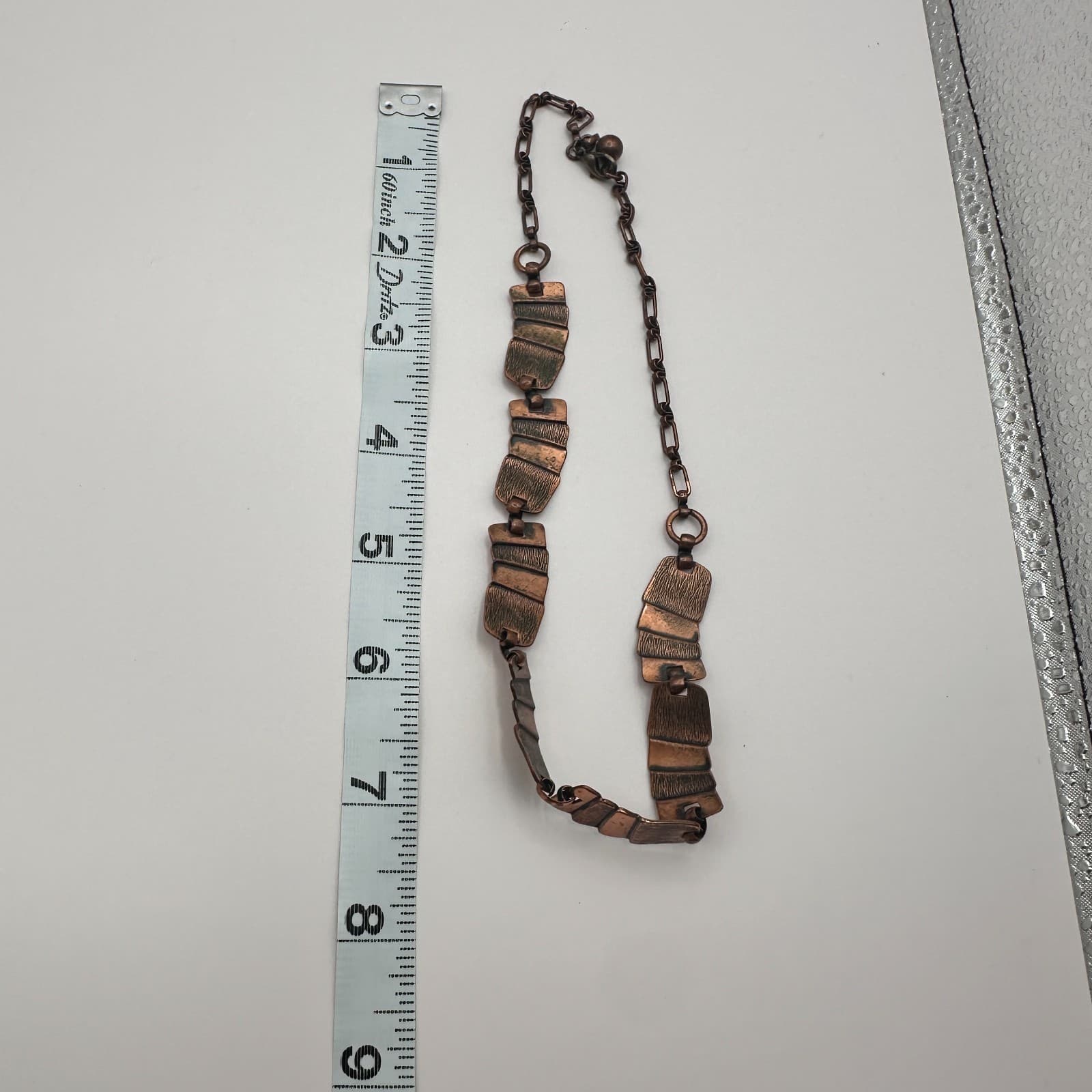 Vintage 90s Copper Tone Textured Panel Collar Necklace Boho Women's Jewelry - Thumbnail 9