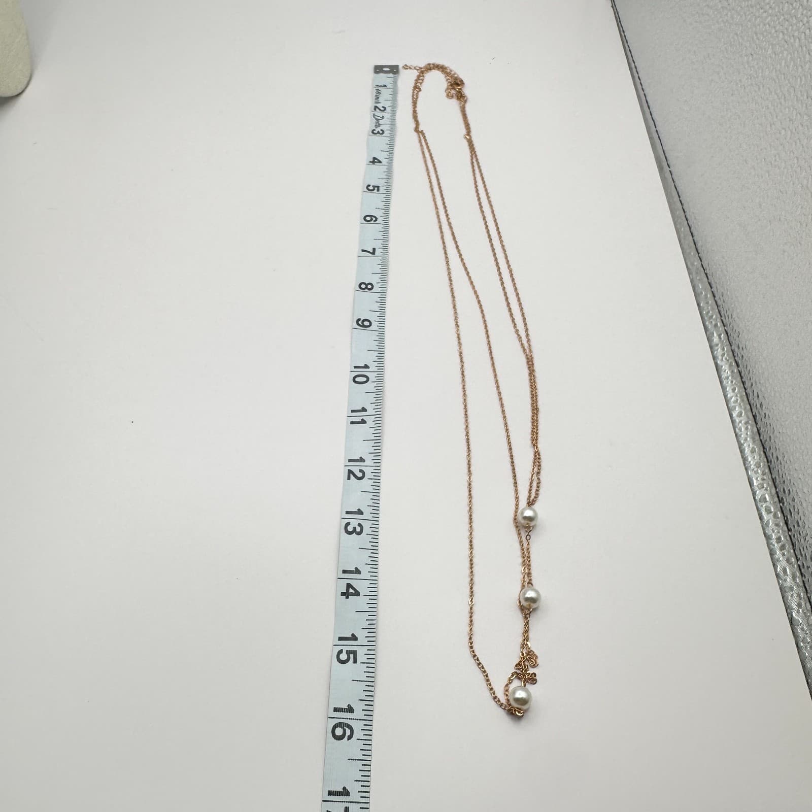 Vintage 90s Faux Pearl Gold Tone Double Strand Chain Necklace Minimalist Jewelry - Thumbnail 9