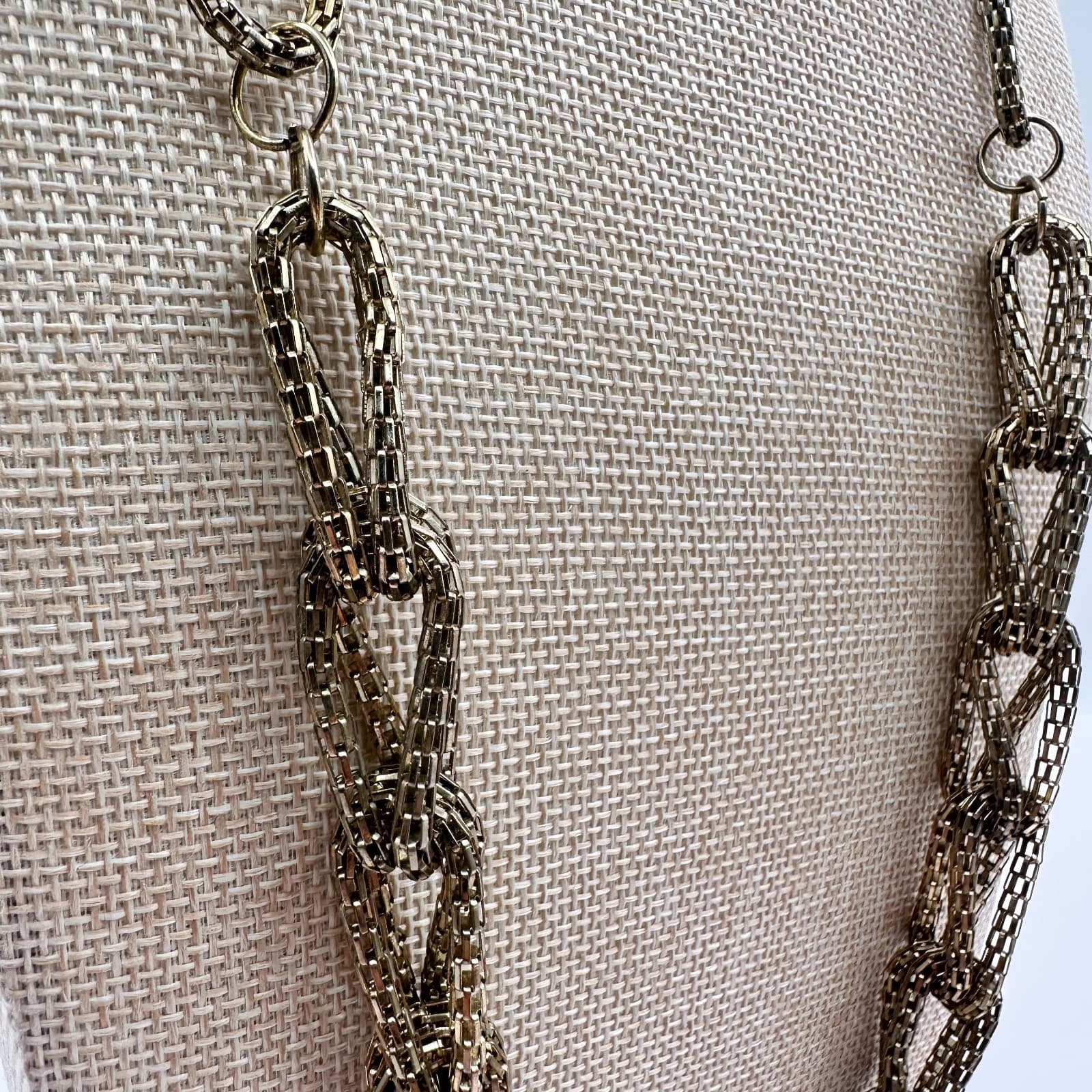 Vintage 90s Gold Tone Multi Strand Mesh Link Chunky Statement Necklace Jewelry - Thumbnail 3