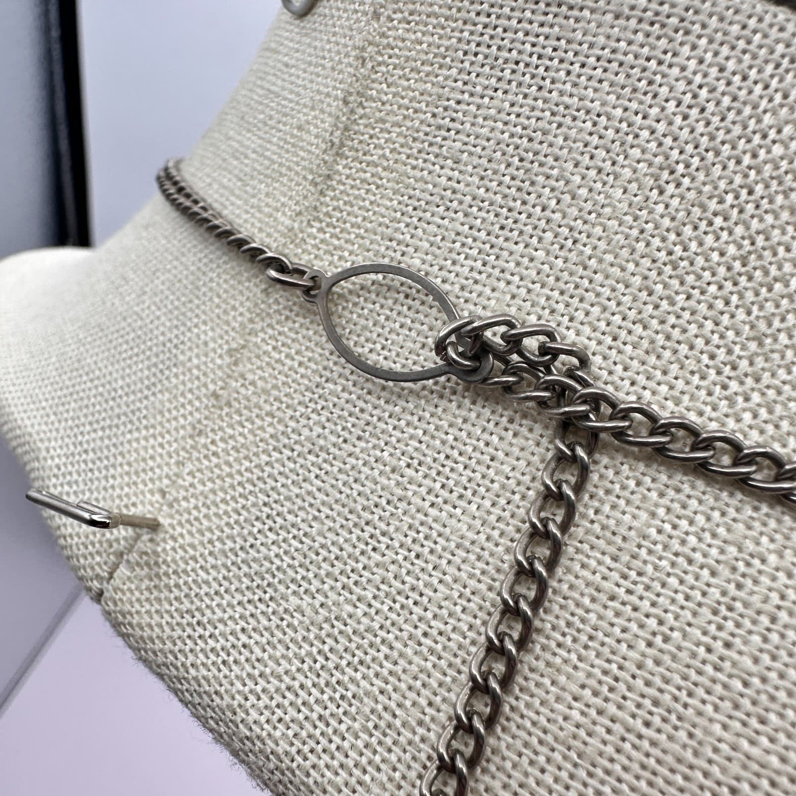 Vintage 90s Faceted Beaded Tassel Necklace Silver Tone Boho Statement Jewelry - Thumbnail 8
