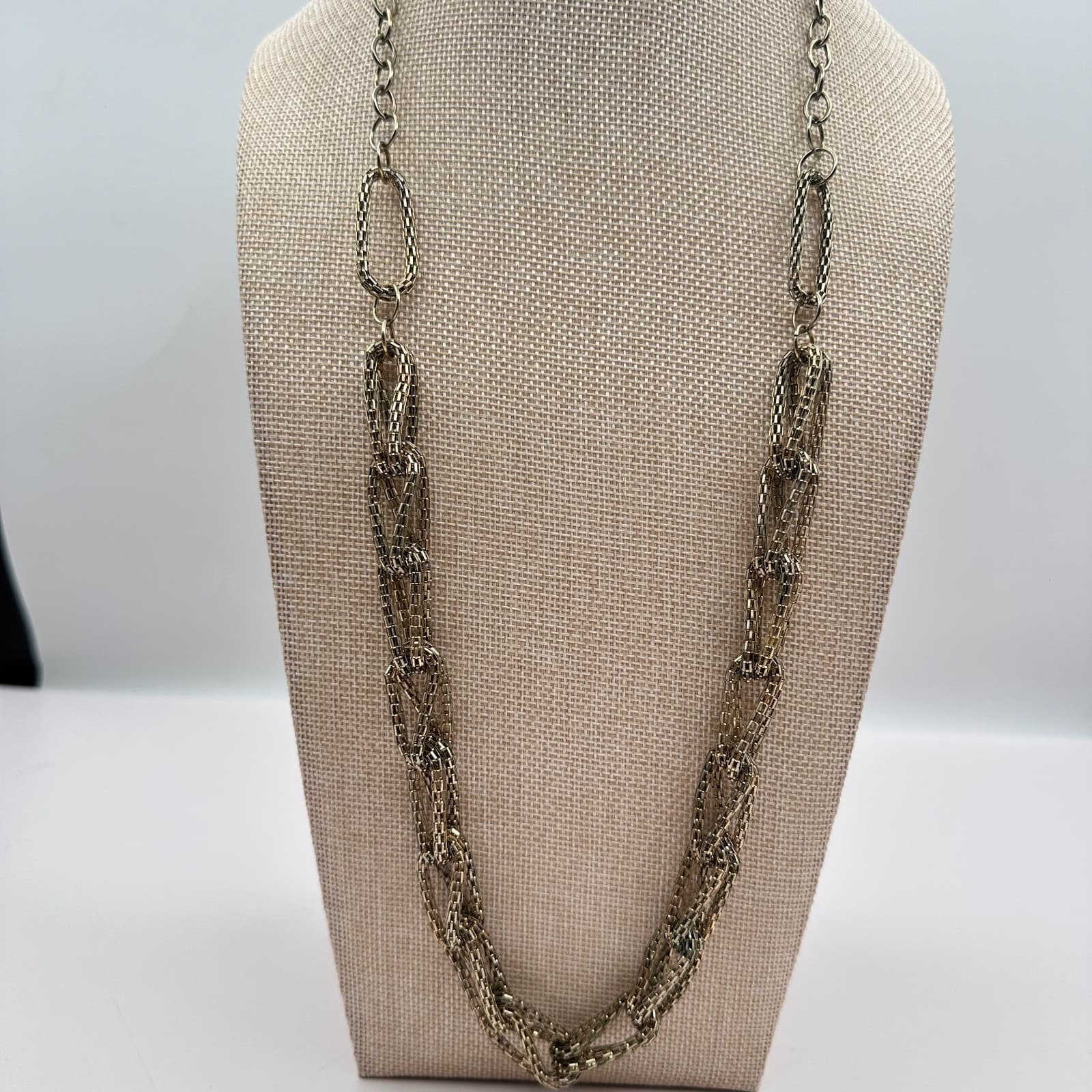 Vintage 90s Gold Tone Multi Strand Mesh Link Chunky Statement Necklace Jewelry - Thumbnail 7