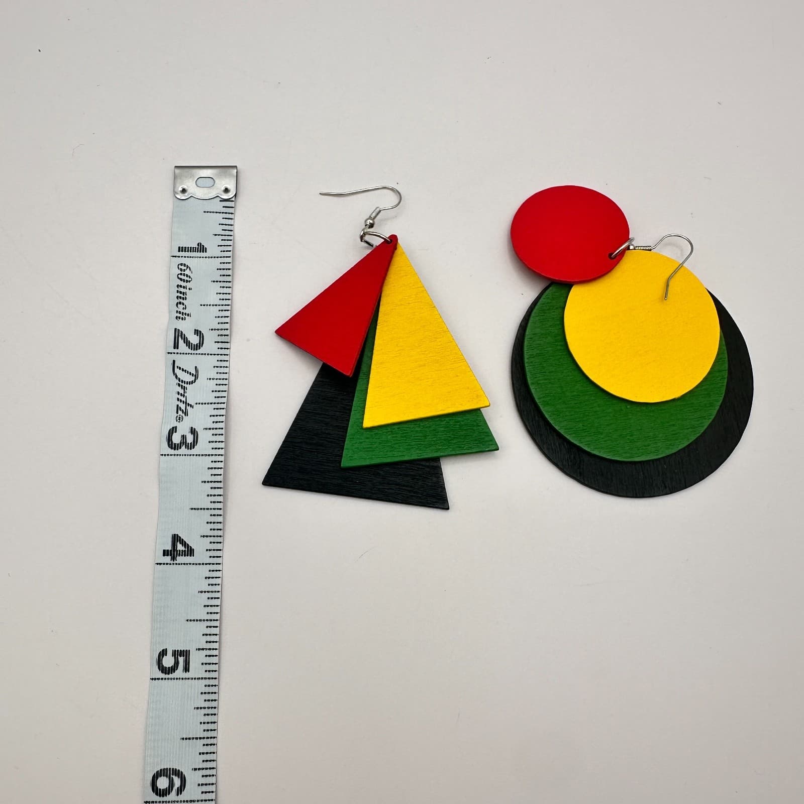 Vintage 90s Pan-African Wood Dangle Earrings Set Geometric Boho Fashion Jewelry - Thumbnail 6