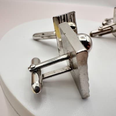 Vintage 90s Swank Brutalist Silver Tone Brown Stone Screw Cufflinks Lot Jewelry - Thumbnail 5