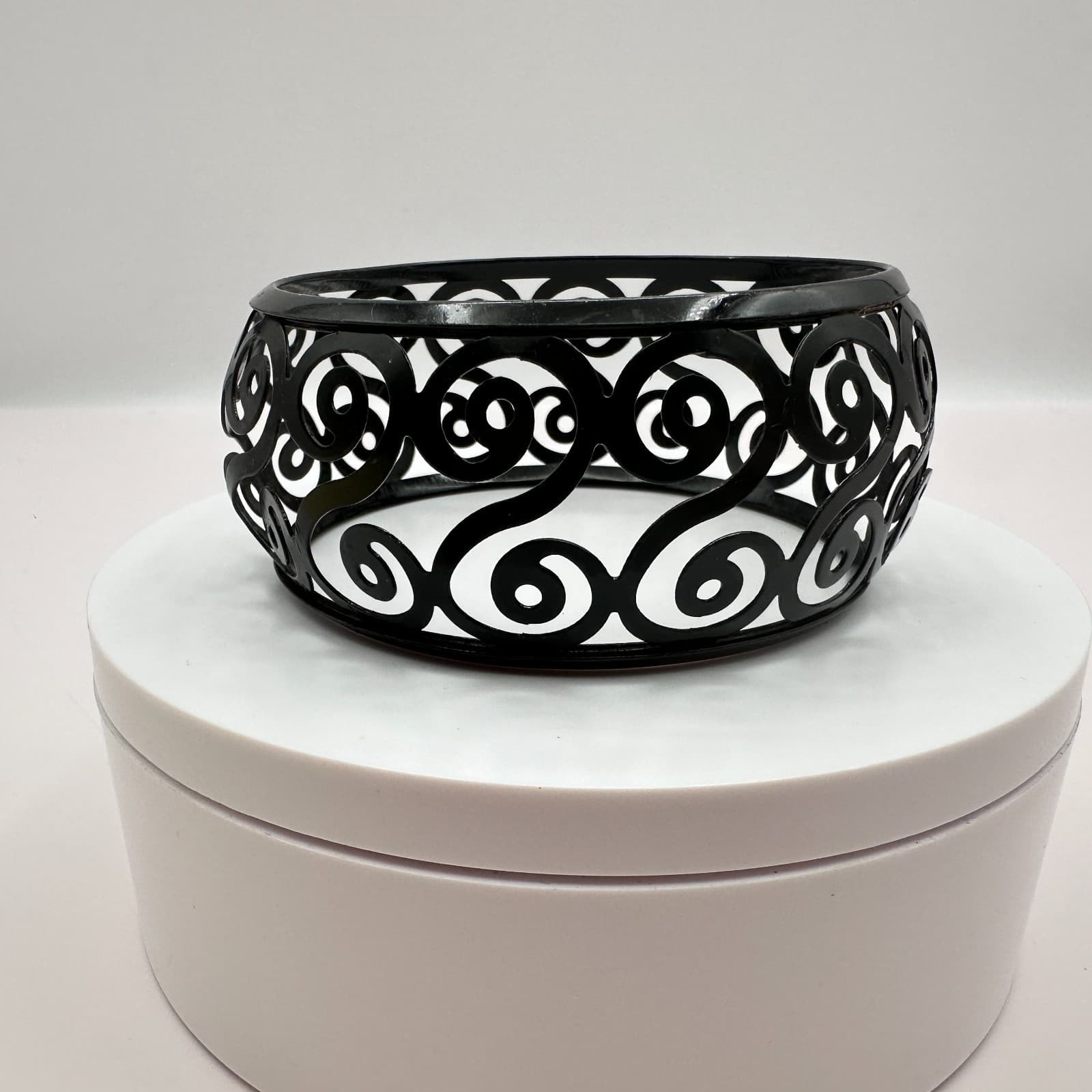 Vintage 90s Candle Scroll Collectin Black Metal Jar Candle Holder Votive Jewelry - Thumbnail 6