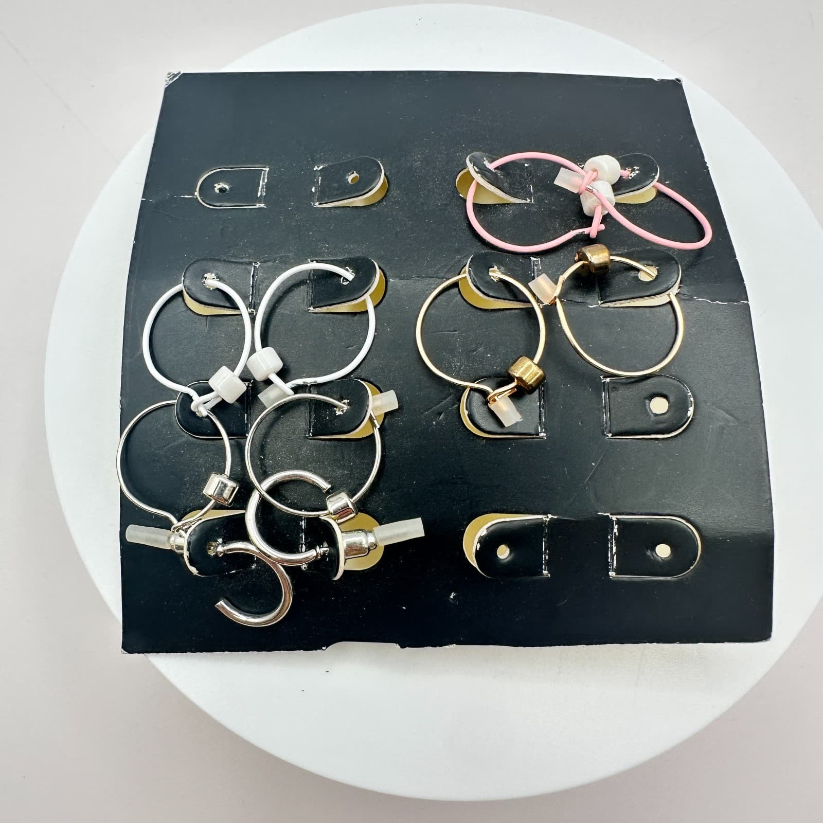 Vintage 90s Hoop Earrings Set Glass Bead Classic Boho Fashion Women's Jewelry - Thumbnail 7