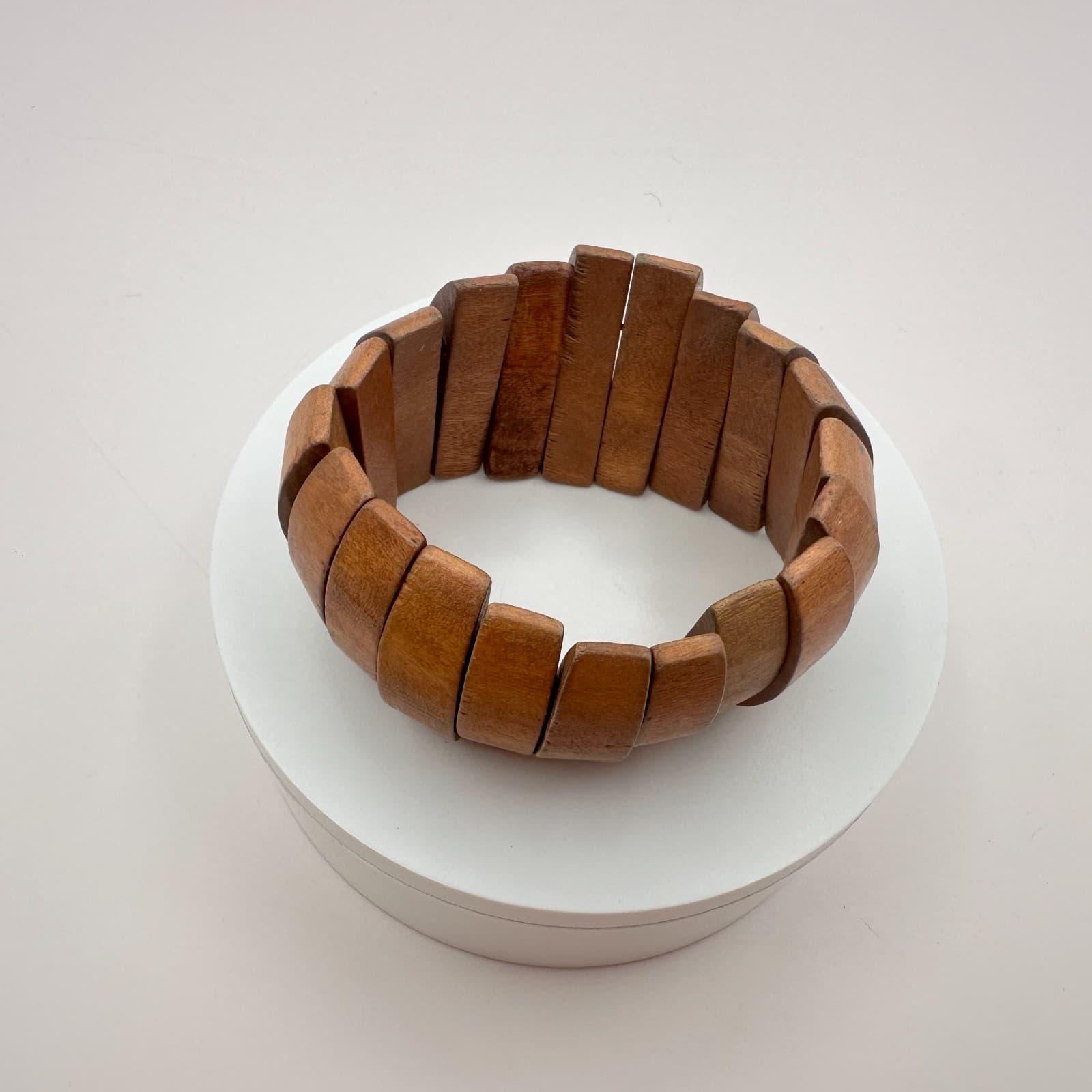 Vintage 80s Wooden Panel Link Bracelet Segmented Chunky Ethnic Cuf Retro Jewelry - Thumbnail 4
