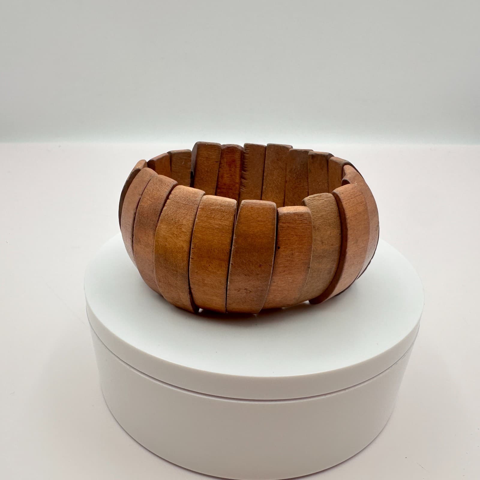 Vintage 80s Wooden Panel Link Bracelet Segmented Chunky Ethnic Cuf Retro Jewelry - Thumbnail 6