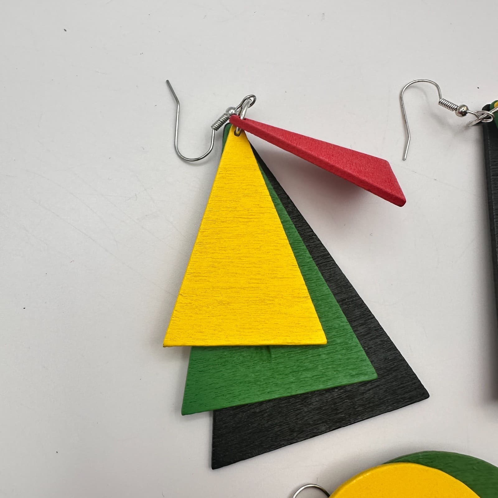 Vintage 90s Pan-African Wood Dangle Earrings Set Geometric Boho Fashion Jewelry - Thumbnail 4