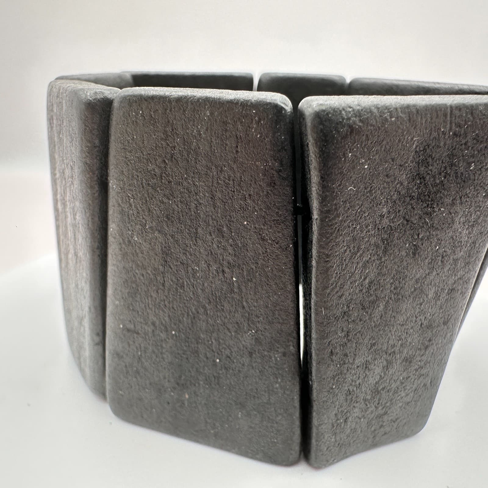 Vintage 90s Brutalist Bracelets Black Ceramic Sculptural Elastics Retro Jewelry - Thumbnail 5
