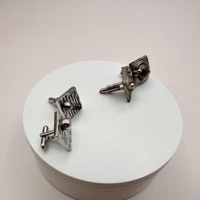 Vintage 90s Swank Brutalist Silver Tone Brown Stone Screw Cufflinks Lot Jewelry - Thumbnail 6