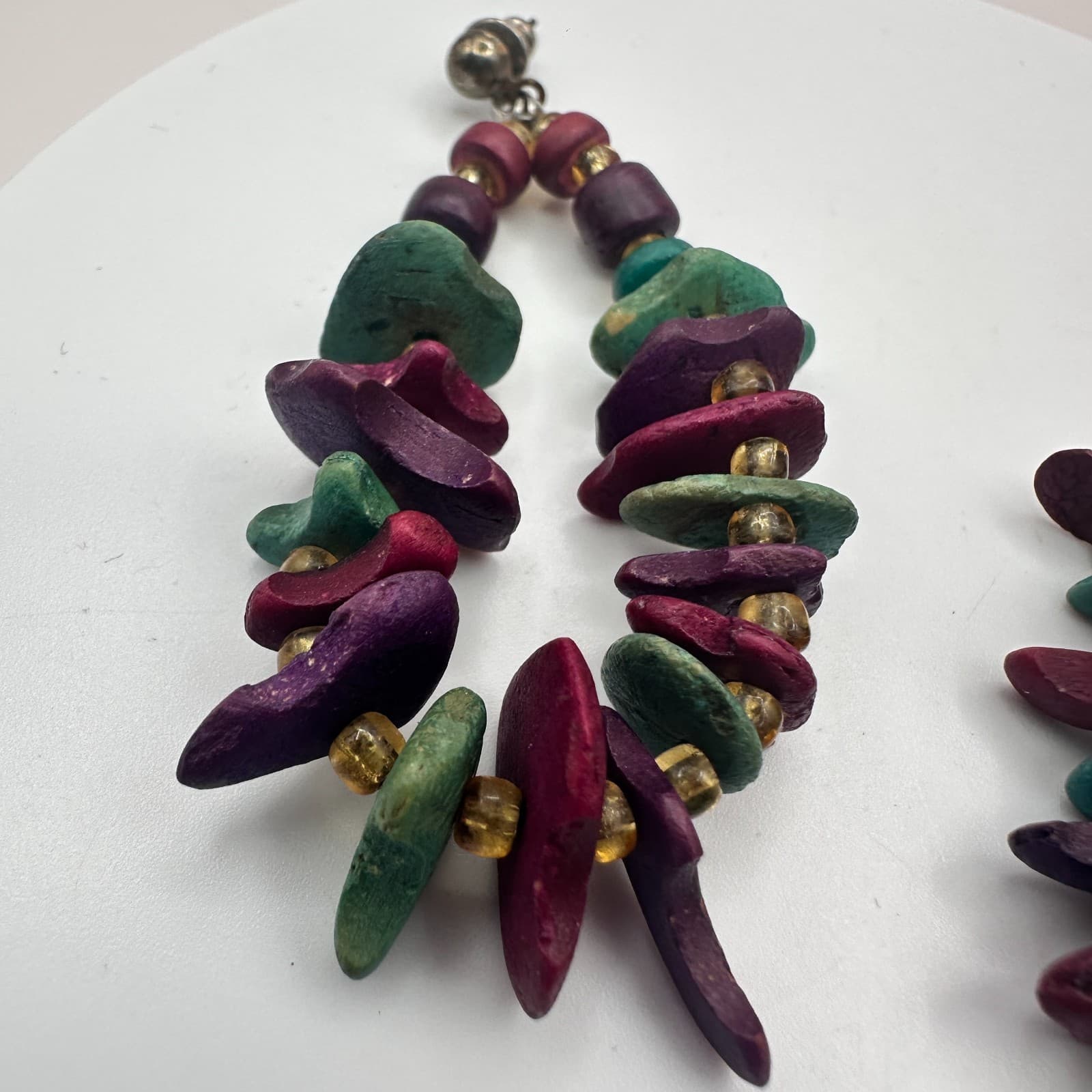 Vintage 90s Chip Bead Gold Tone Spacer Necklace & Hoop Earrings Set Jewelry - Thumbnail 12