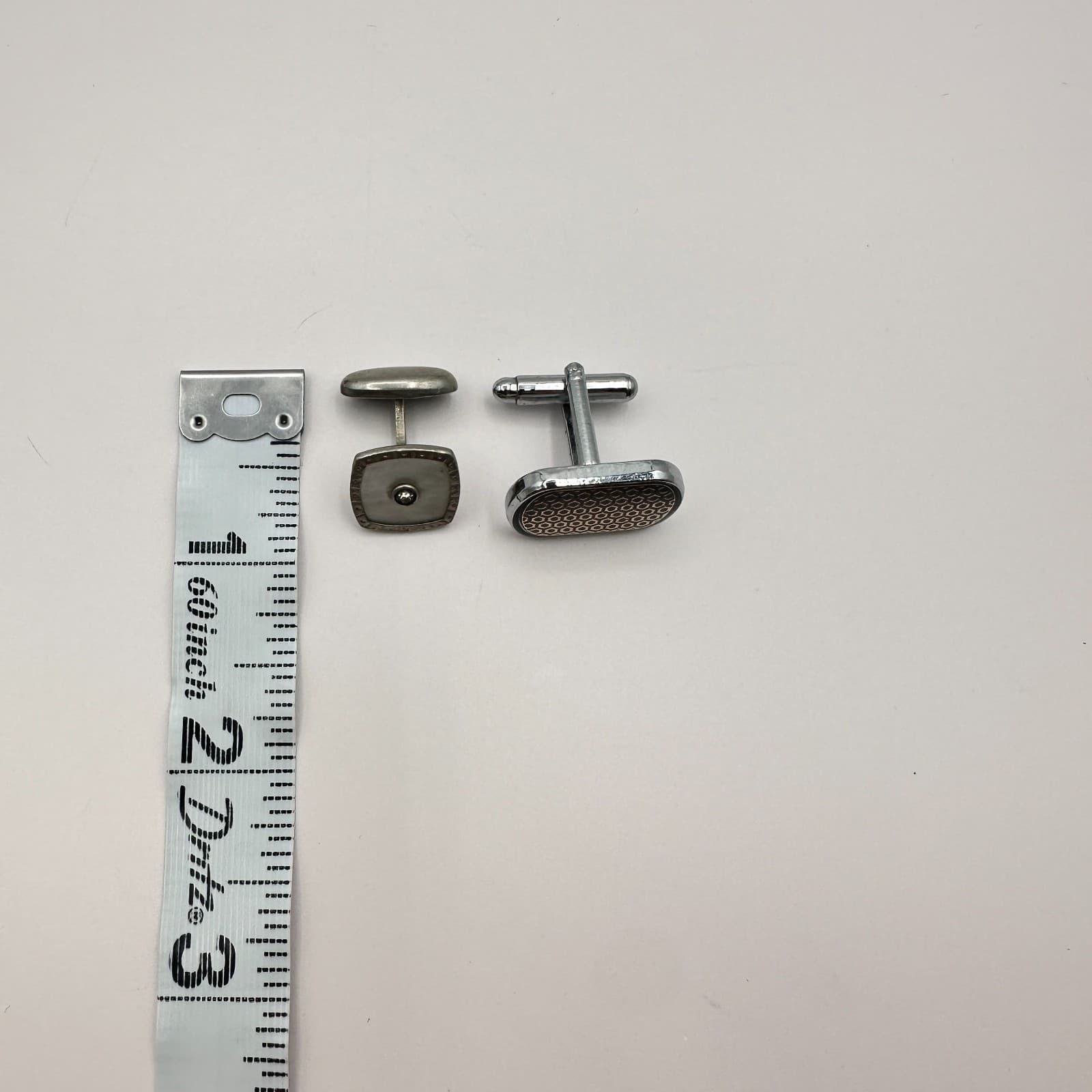 Vintage 80s Silver Tone Cufflink Set Glass Geometric Honeycomb Fashion Jewelry - Thumbnail 7