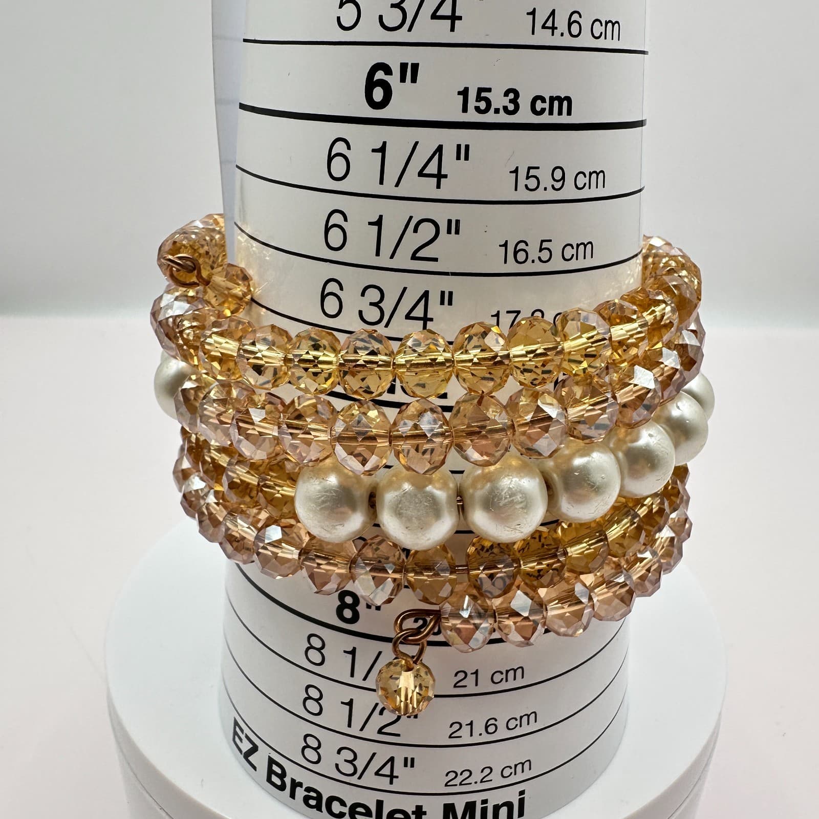 Vintage 90s Champagne Glass Bead & Faux Pearl Multi-Strand Wrap Bracelet Boho - Thumbnail 6