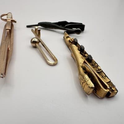 Vintage 90s Men's Tie Clip Bar Clasp Lot Gold Silver Tone Novelty Sword Jewelry - Thumbnail 3