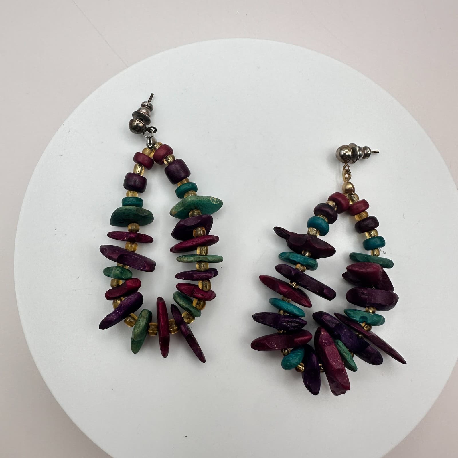 Vintage 90s Chip Bead Gold Tone Spacer Necklace & Hoop Earrings Set Jewelry - Thumbnail 10