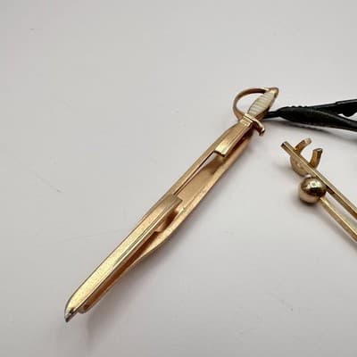 Vintage 90s Men's Tie Clip Bar Clasp Lot Gold Silver Tone Novelty Sword Jewelry - Thumbnail 4