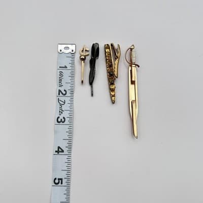 Vintage 90s Men's Tie Clip Bar Clasp Lot Gold Silver Tone Novelty Sword Jewelry - Thumbnail 11